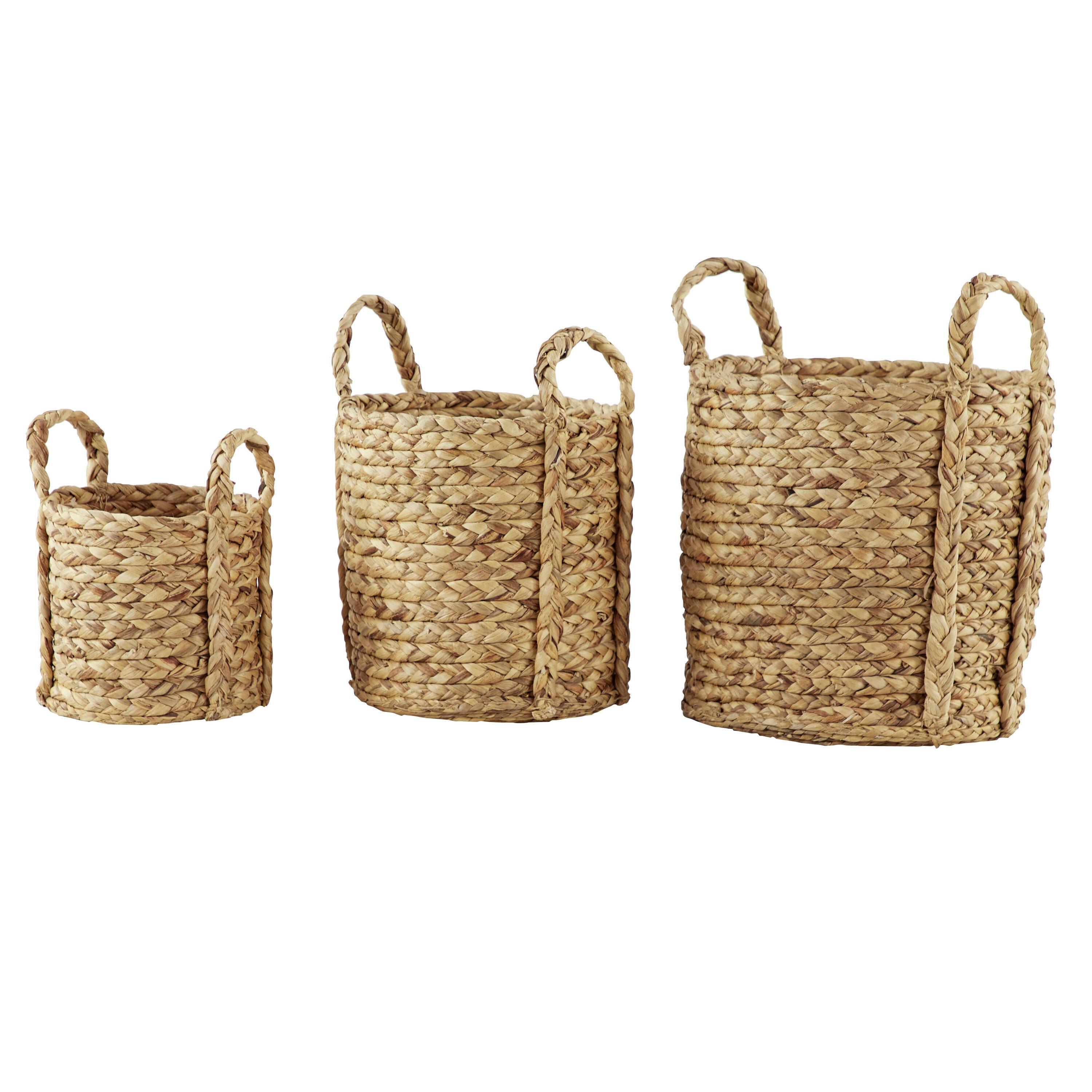 Set of 3 Seagrass Wicker Basket Planters with Handles Natural - Olivia & May: Indoor/Outdoor, 20" Size