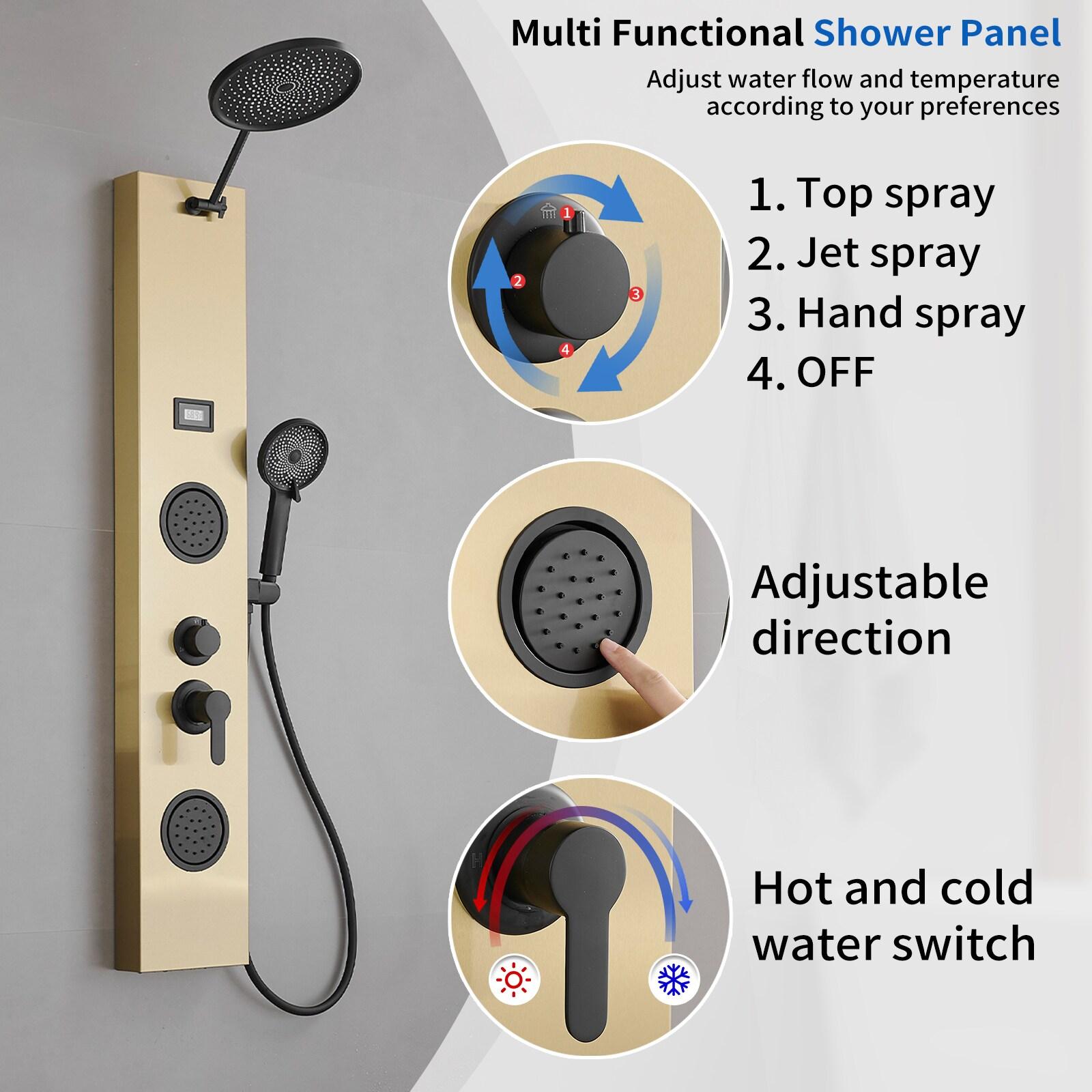BWE 2-Spray Rain Shower Tower Shower Panel System with Rainfall Shower Head and Shower Rod