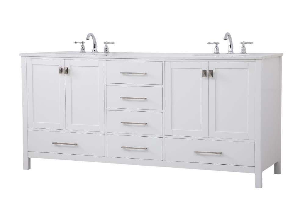 Elegant Decor Tocador de Baño Doble Irene de 72" de Madera Maciza y Piedra en Blanco