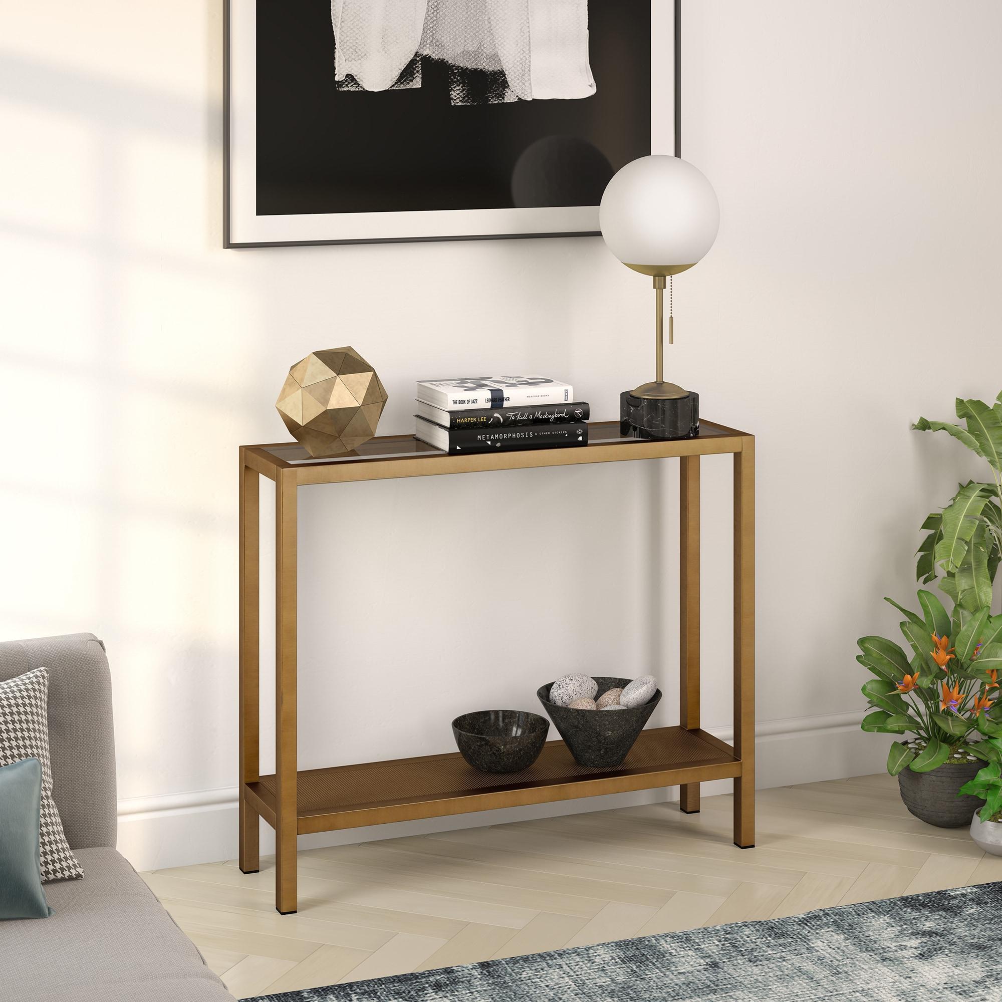 Evelyn&Zoe Rigan 36" Wide Rectangular Console Table, Brass