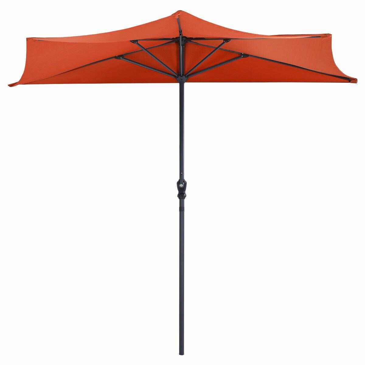 Resenkos 9Ft Patio Bistro Half Round Umbrella -Orange, Patio Offset Umbrella with Easy Tilt Adjustment, Outdoor Hanging Umbrella, Sunshade Umbrella Canopy