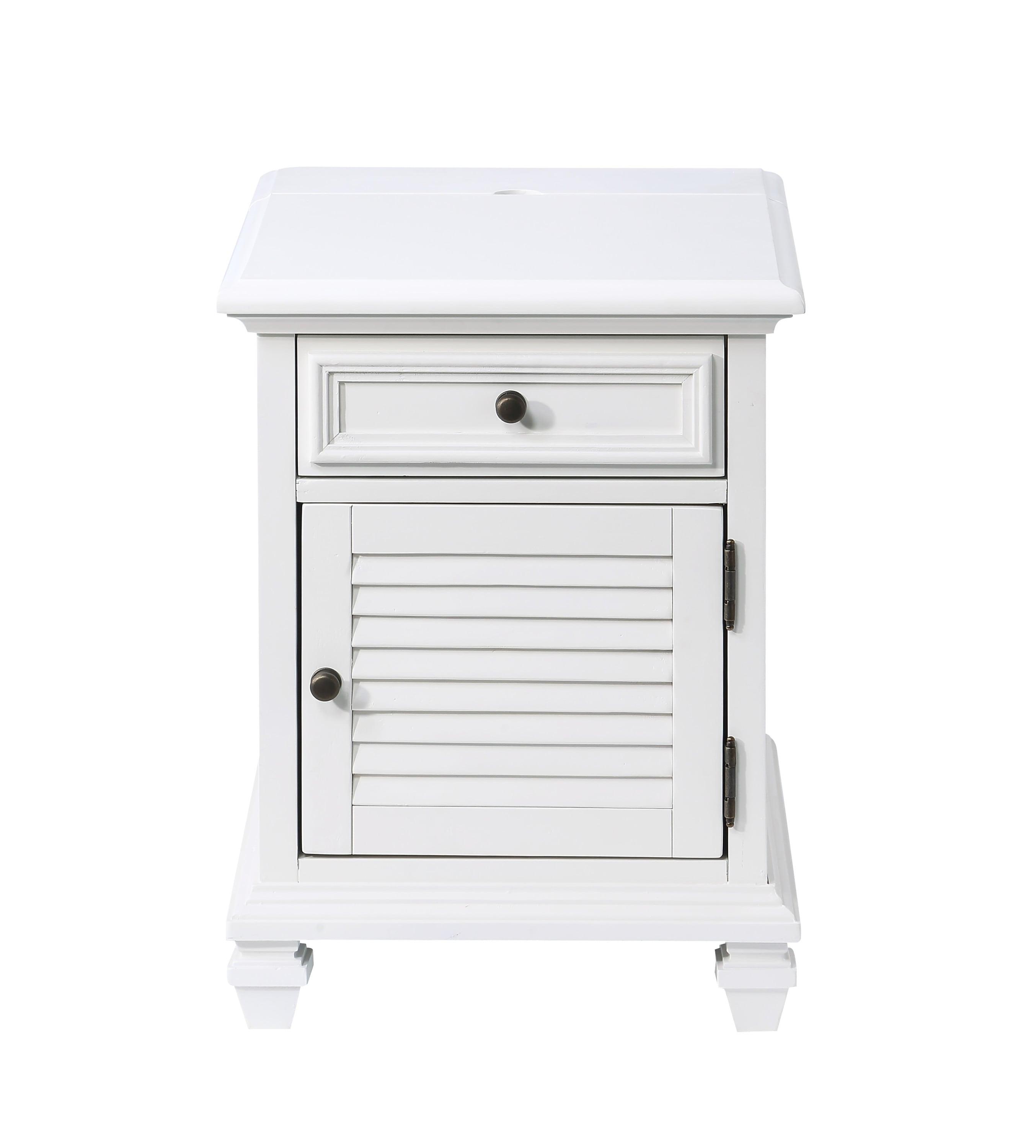 Charlestown Storage End Table with USB White - Steve Silver Co.: Cottage Style, Louvered Door Cabinet, Power Strip