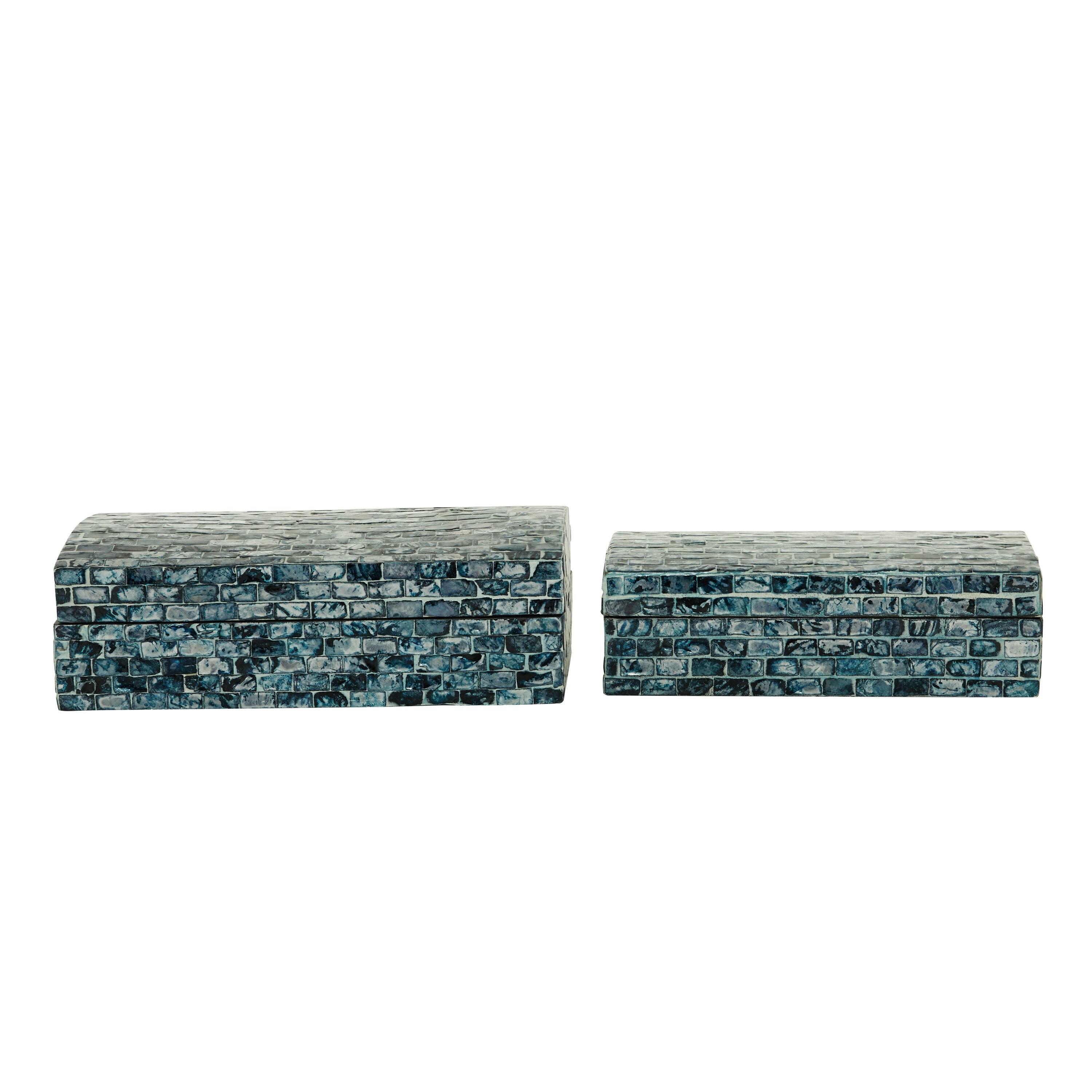DecMode Handmade Blue Wood Decorative Box with Hinged Lid, 2 Count