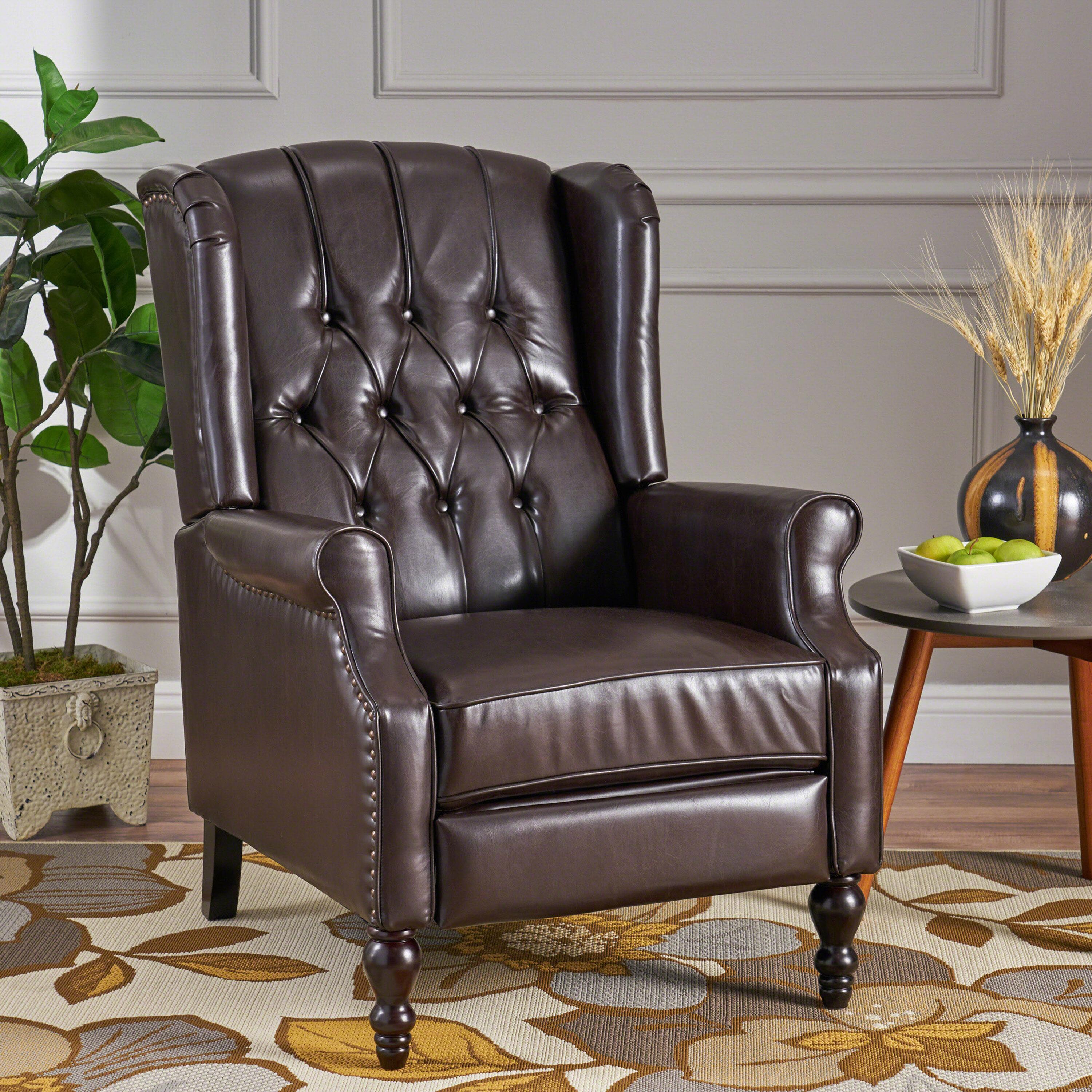 Walter Brown Bonded Leather Recliner Club Chair - Christopher Knight Home: Comfortable Seating, 250lb Capacity