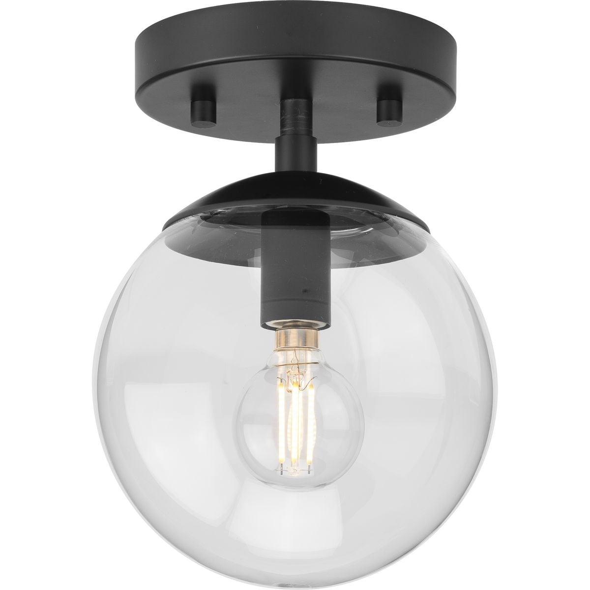 Progress Lighting Atwell 1-Light Flush Mount Ceiling Light in Matte Black with Clear Glass Globe Shade