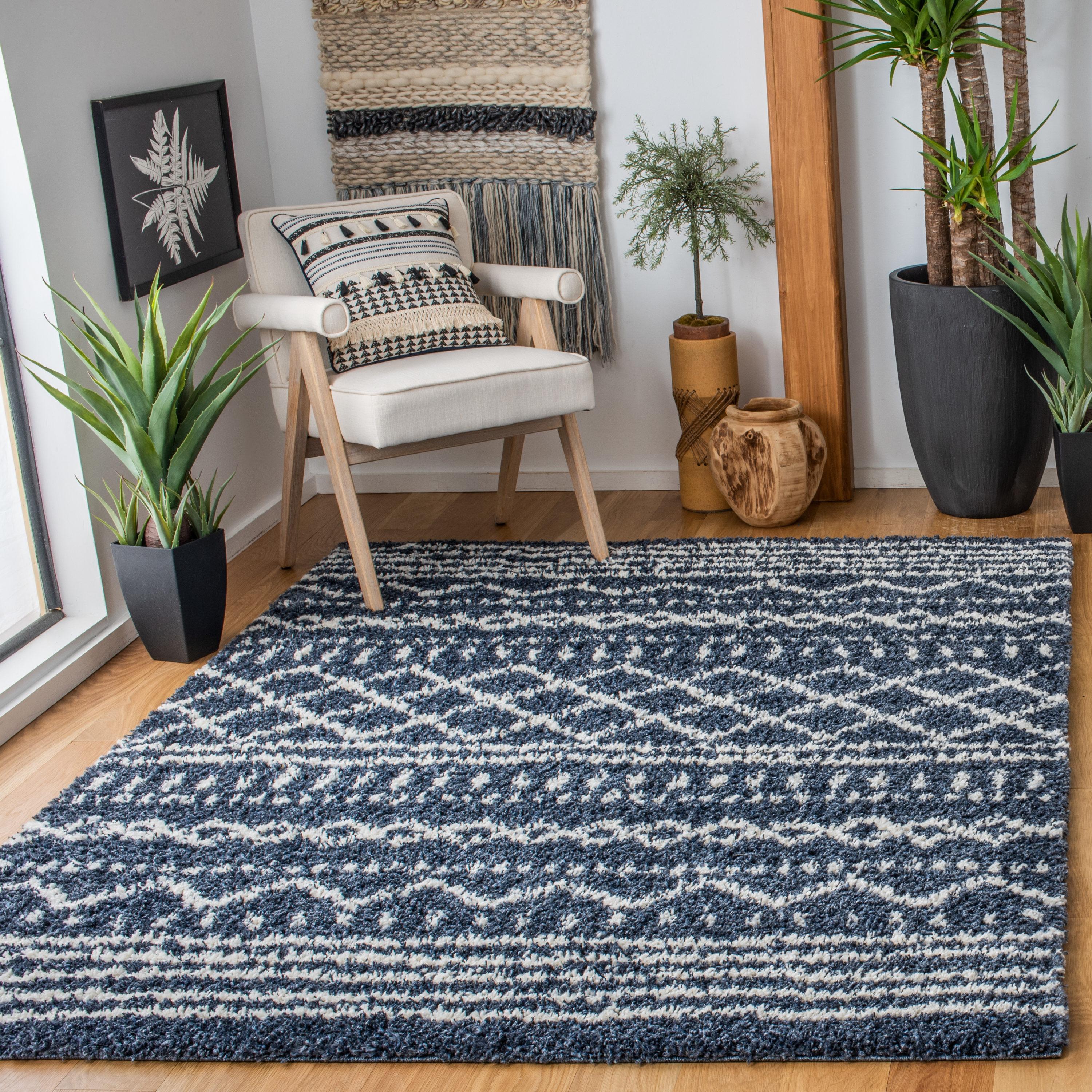 SAFAVIEH Arizona Teagan Geometric Shag Area Rug, Slate Blue/Ivory, 5'1" x 7'6"