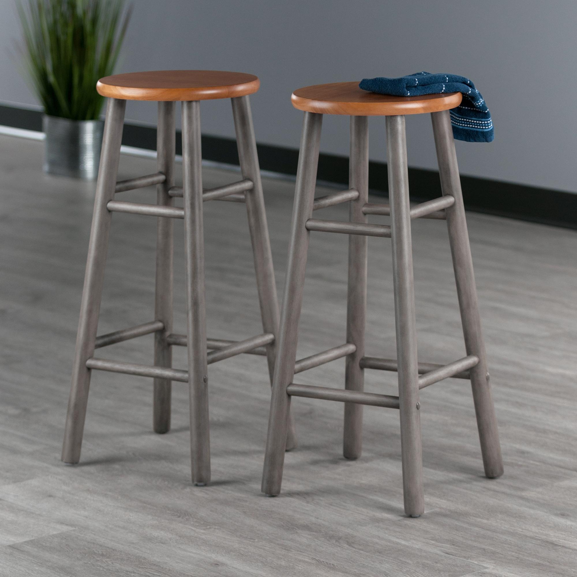 Winsome Wood Huxton 2-PC Bar Stools, Oyster Gray & Teak Finish