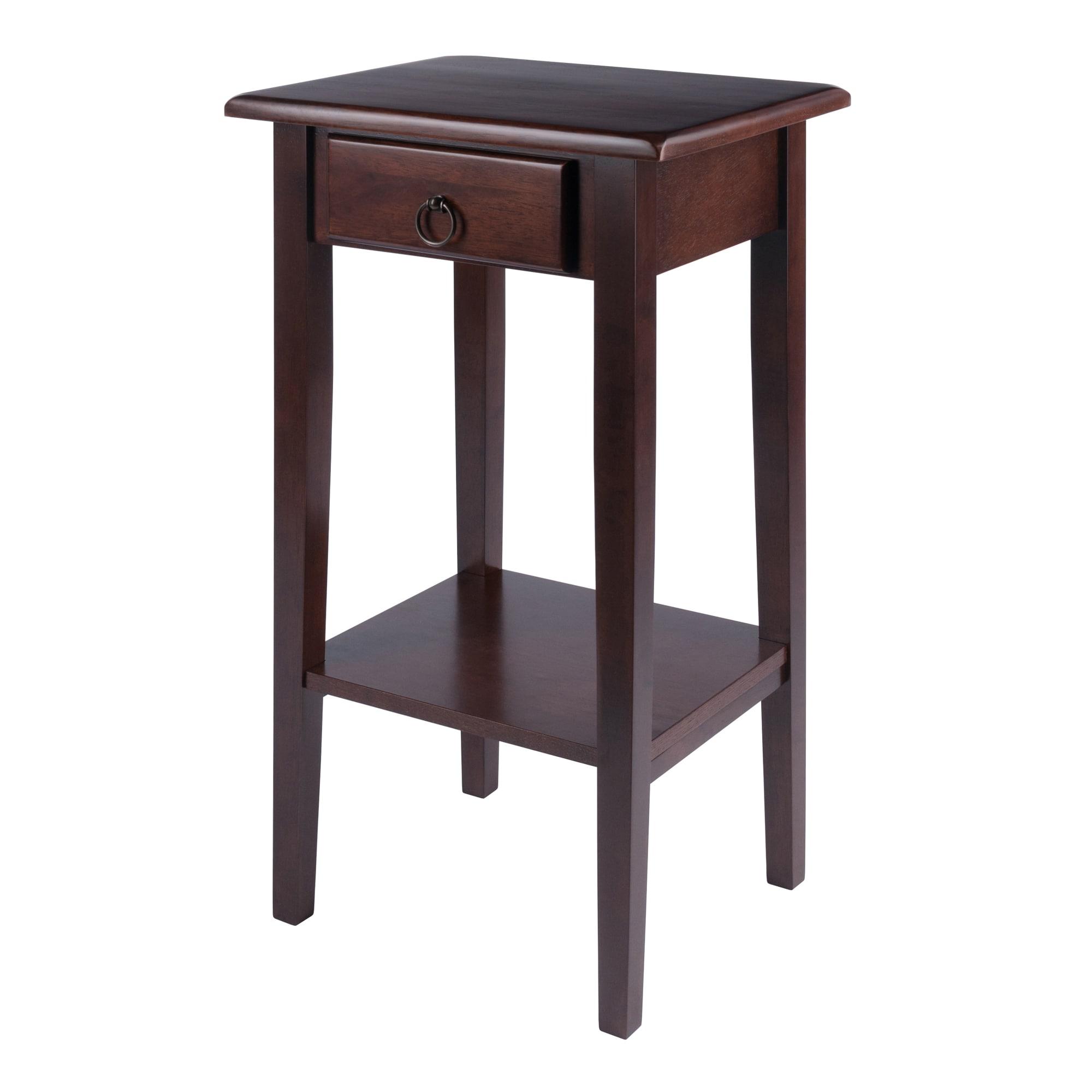 Regalia Accent Table with Drawer, Shelf - Antique Walnut - Winsome: Small Telephone Stand, Occasional Storage