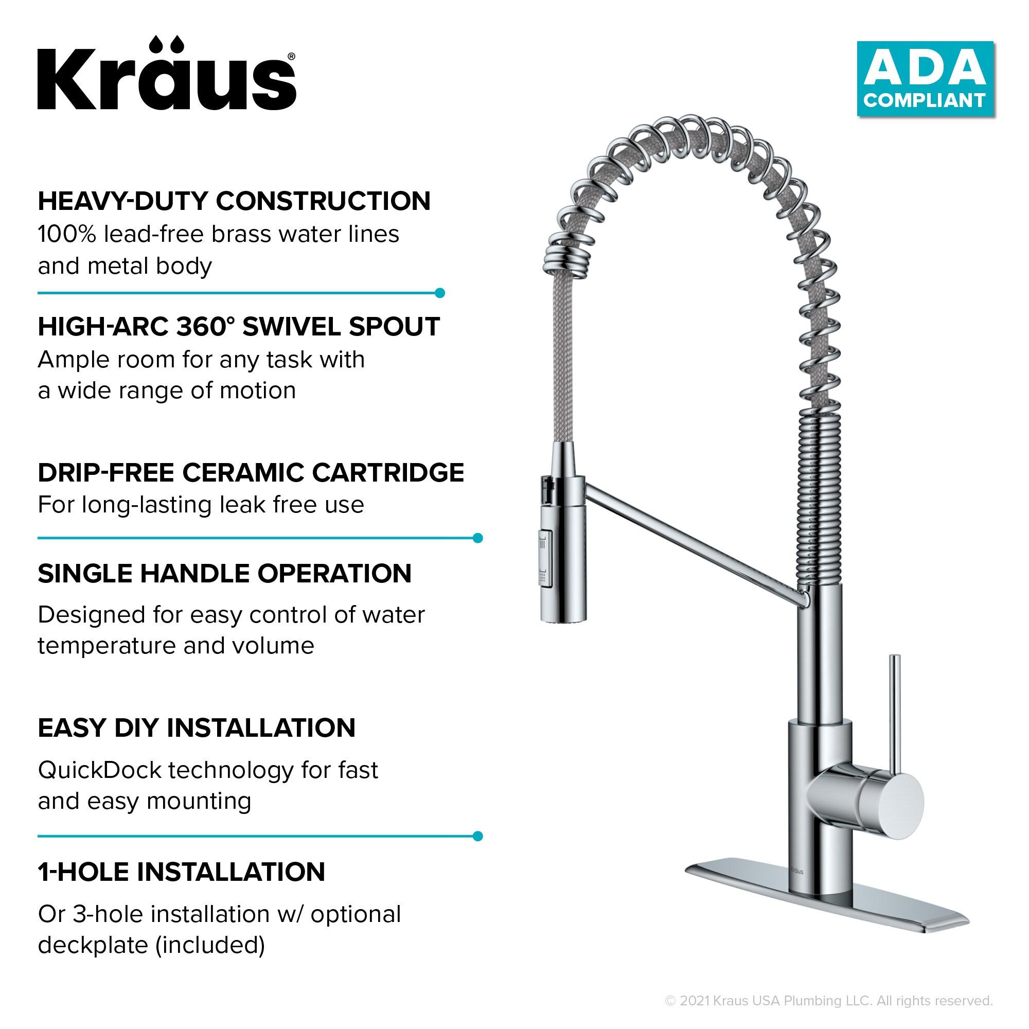 KRAUS Oletto Commercial Style Single Handle Pull Down Kitchen Faucet with QuickDock Top Mount Installation Assembly