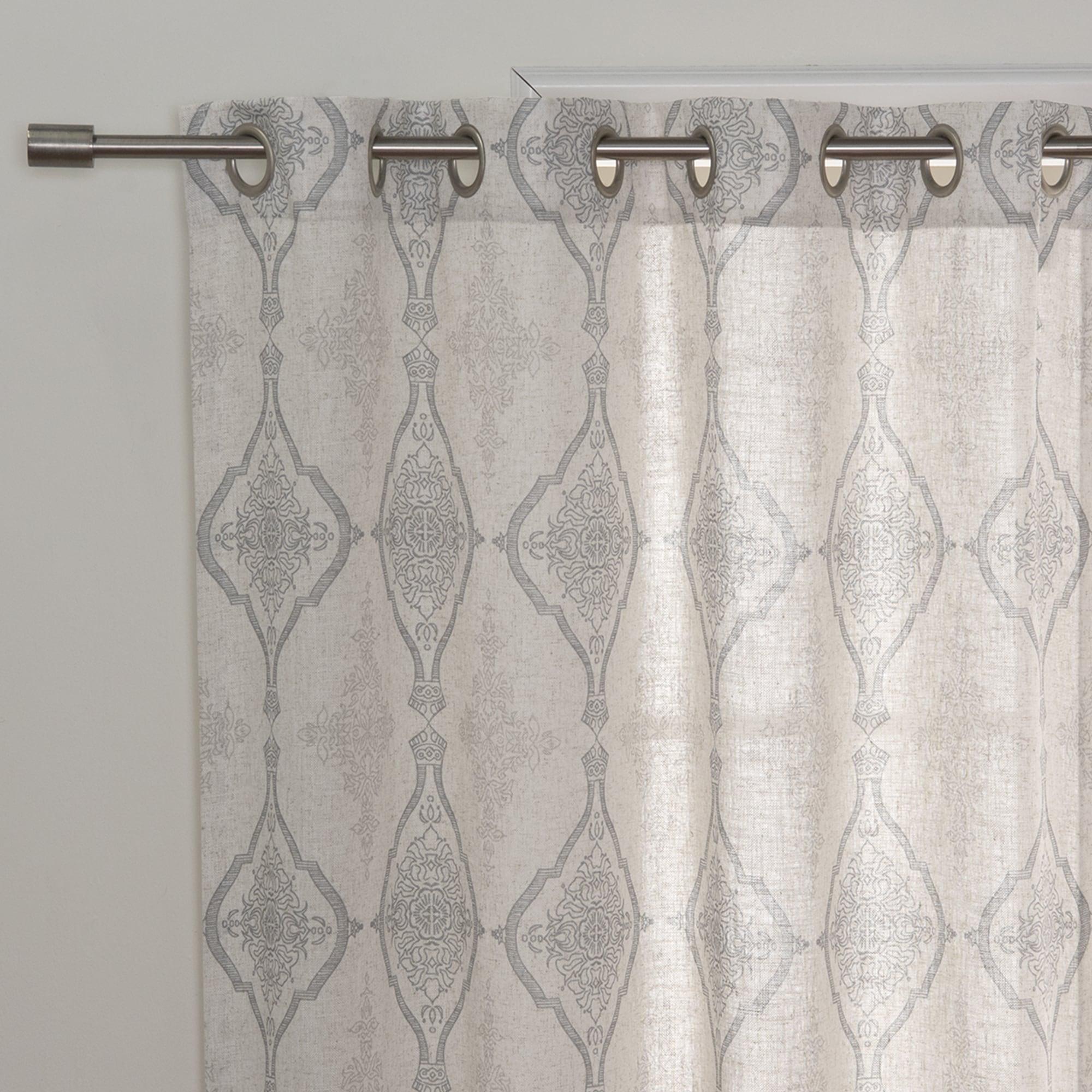 Gray Damask Medallion Linen Blend Sheer Window Panel