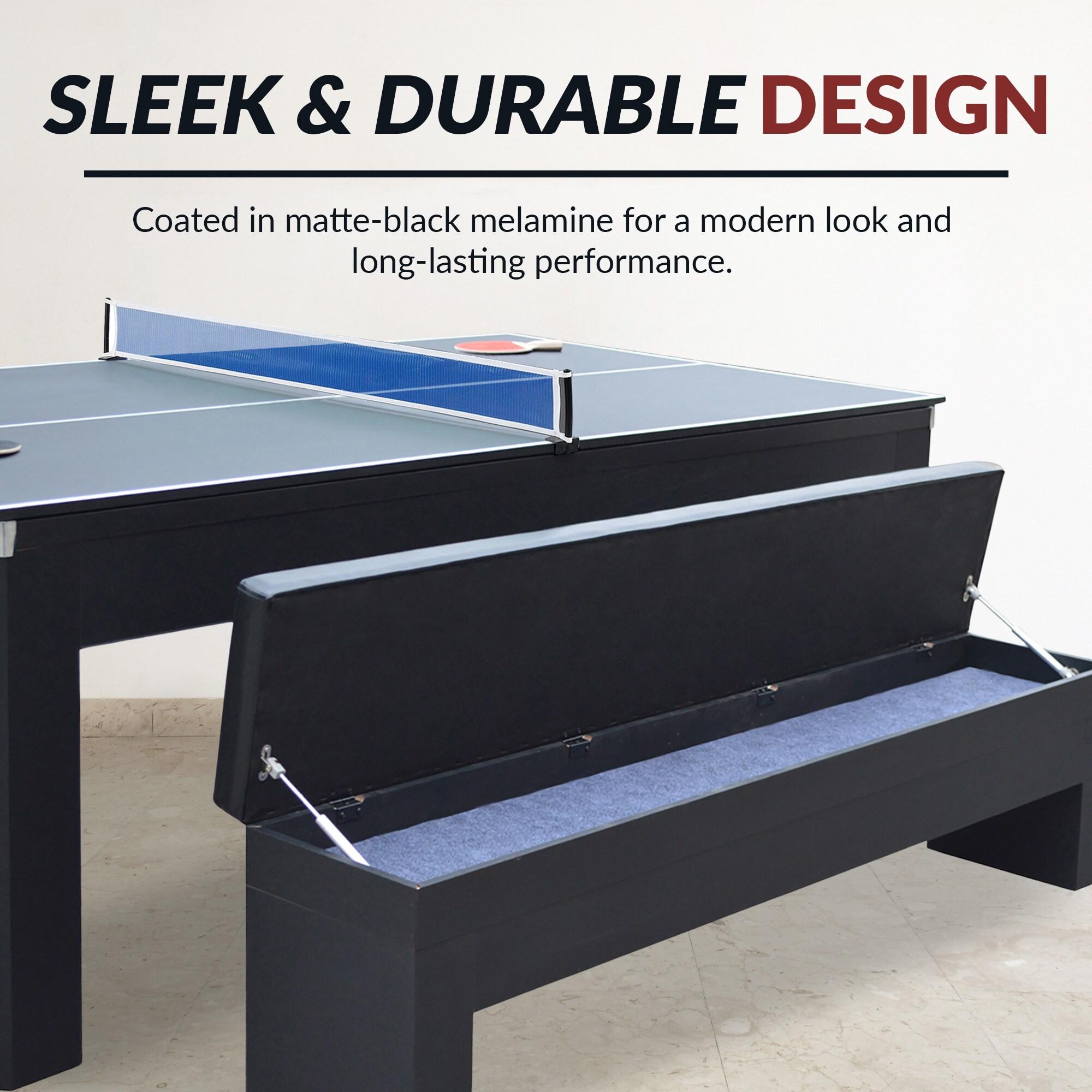 Hathaway Newport Stylish 7 Ft Multi Game Pool Table Combo with Dining Top and Ping Pong – Includes Benches for Home Storage and Accessories