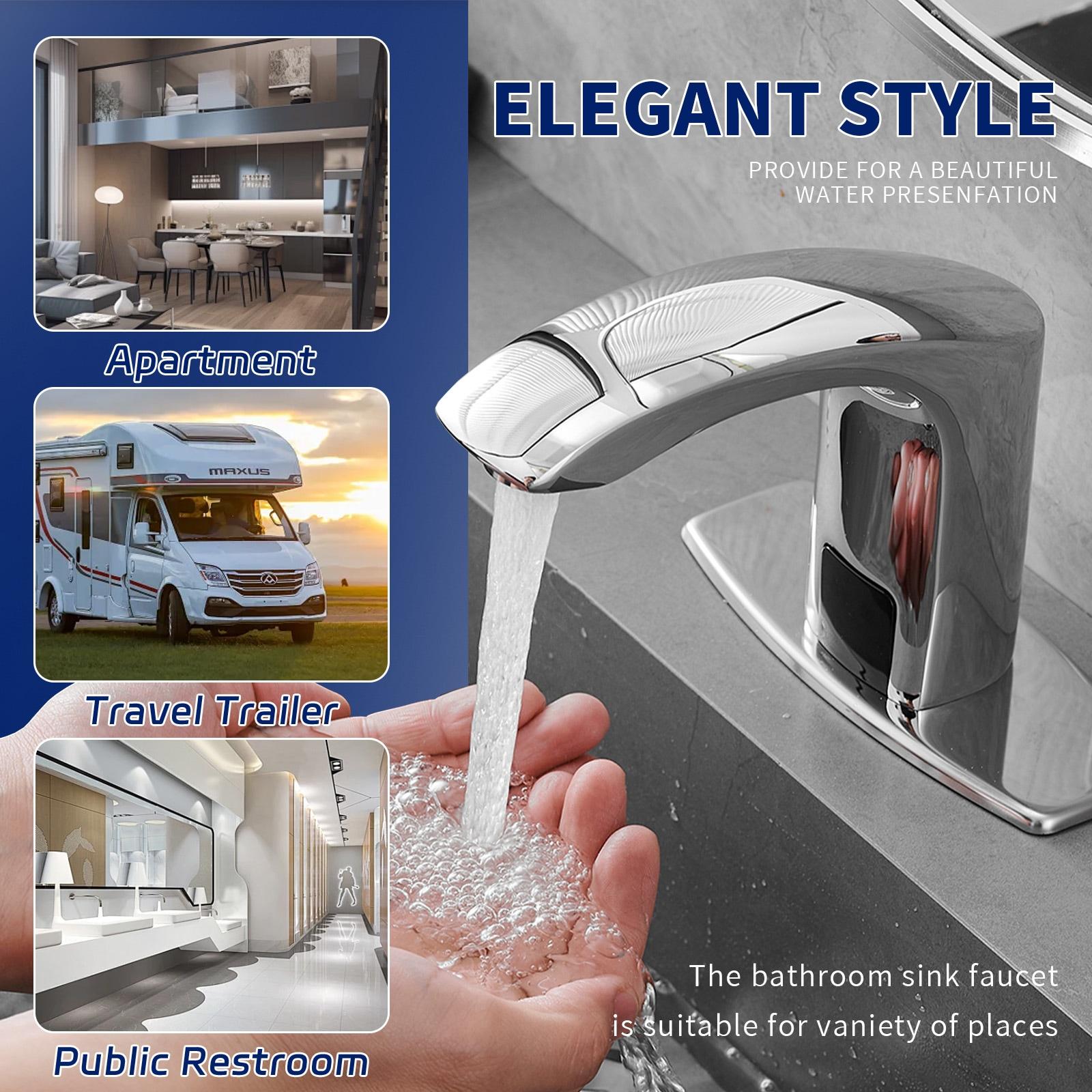 BWE Automatic Sensor Touchless Bathroom Sink Faucet With Deck Plate In Polished Chrome