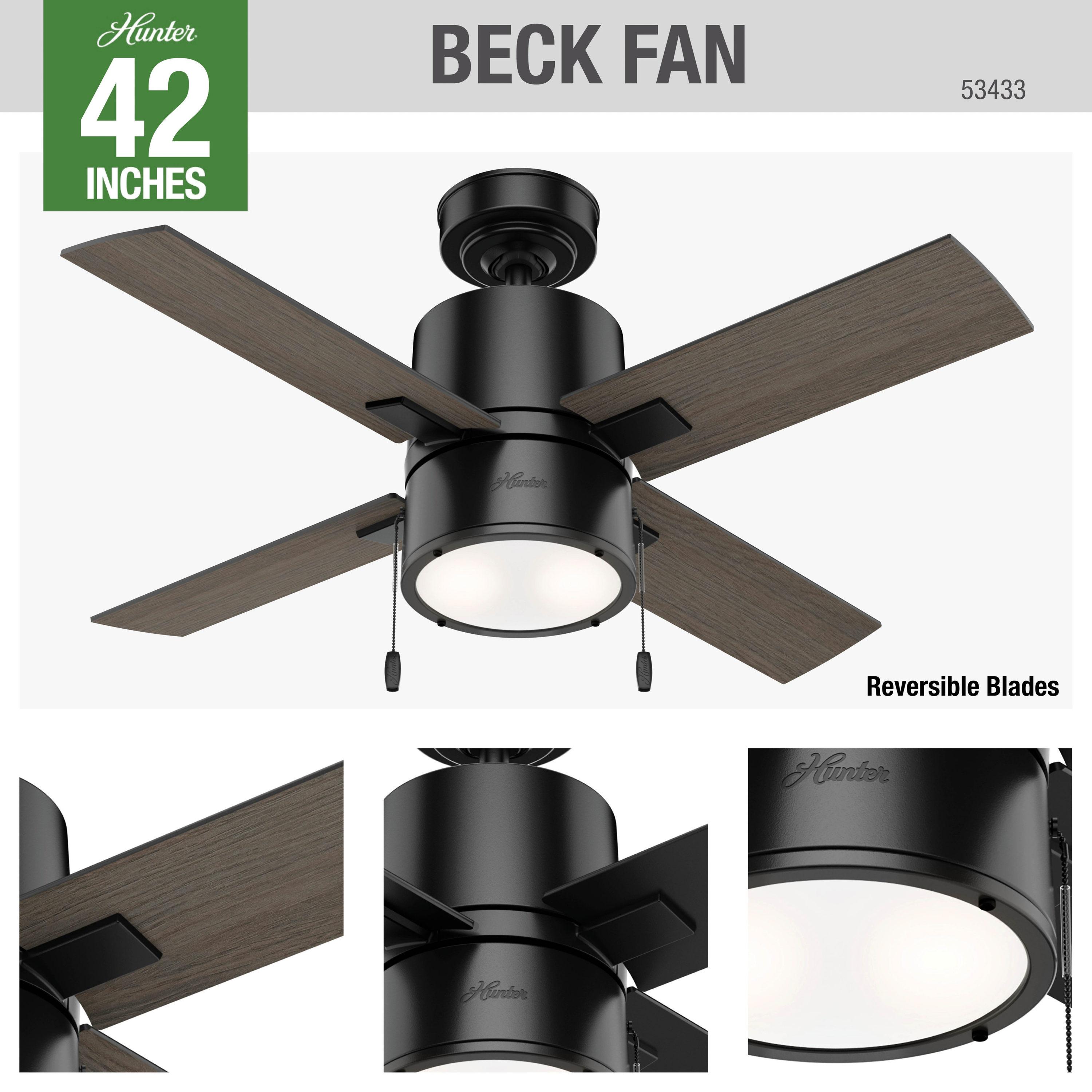 Hunter Fan 42" Beck 4 - Blade Standard Ceiling Fan with Pull Chain and Light Kit Included