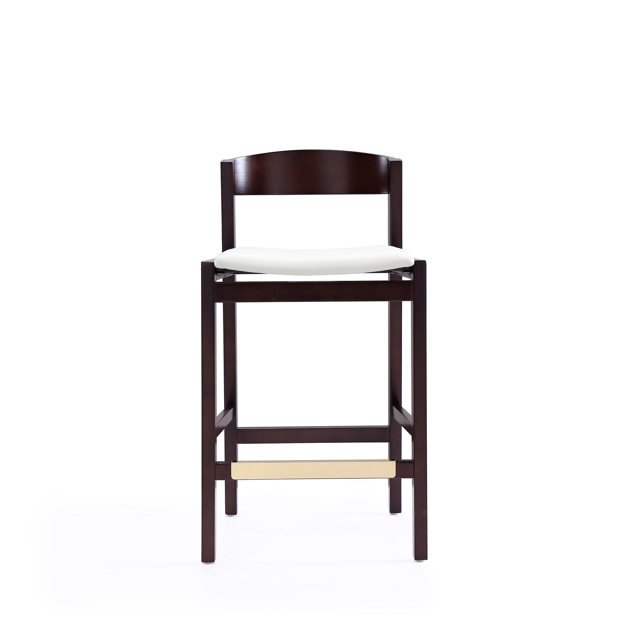 Klismos 36.75 in. Ivory and Dark Walnut Beech Wood Counter Height Bar Stool