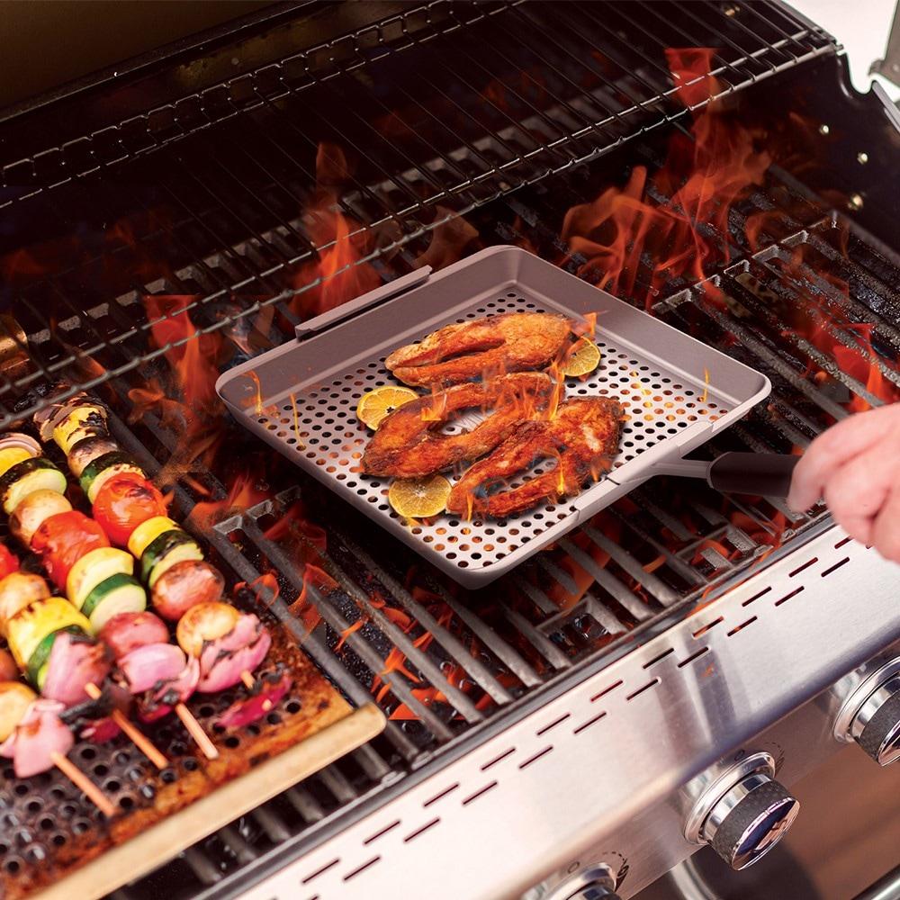 Yukon Glory Wide Grill Basket Set With Clip-On Handle, Perfect For Grilling Fish, Veggies and Meats