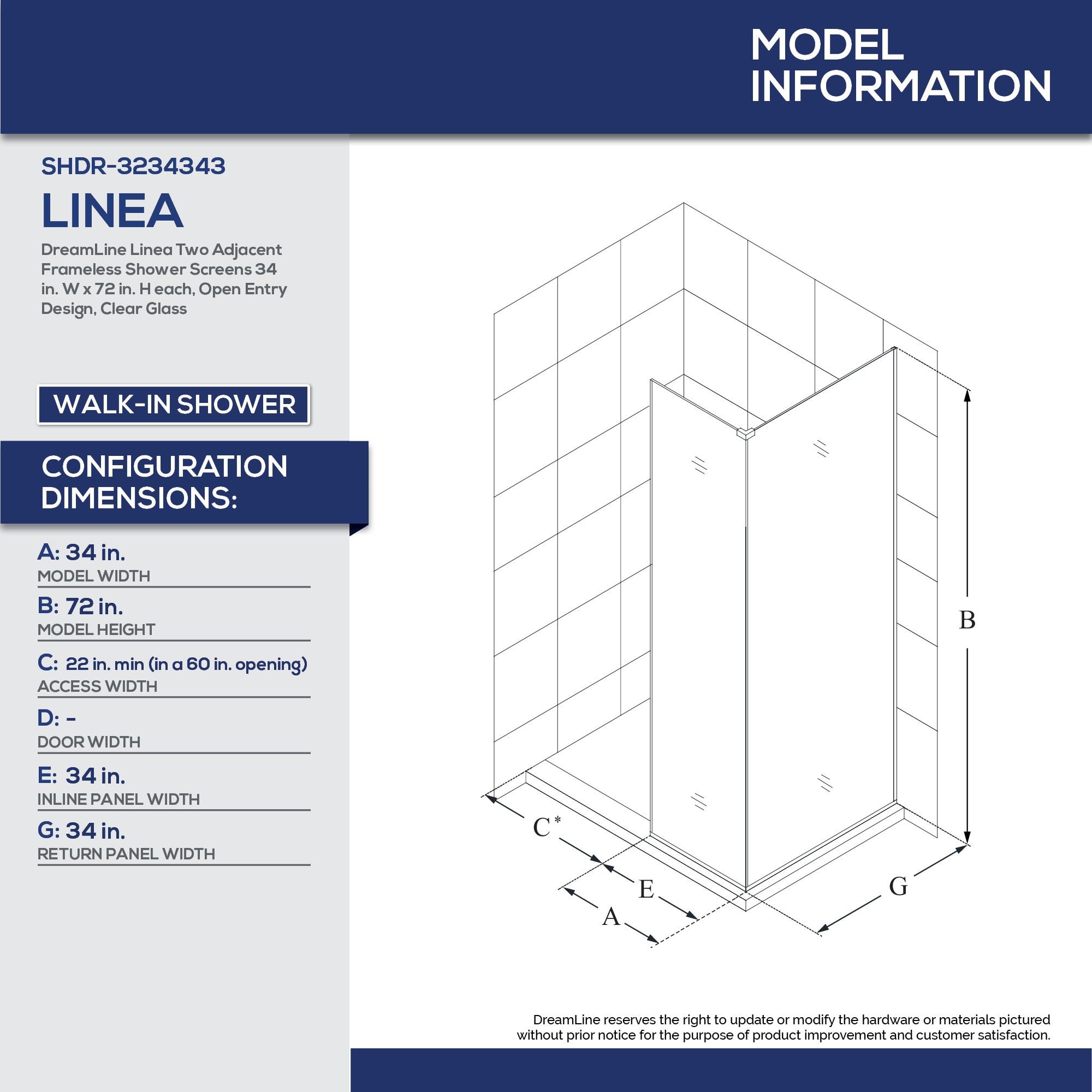Linea 30"W x 72"H Frameless Fixed Glass Panel