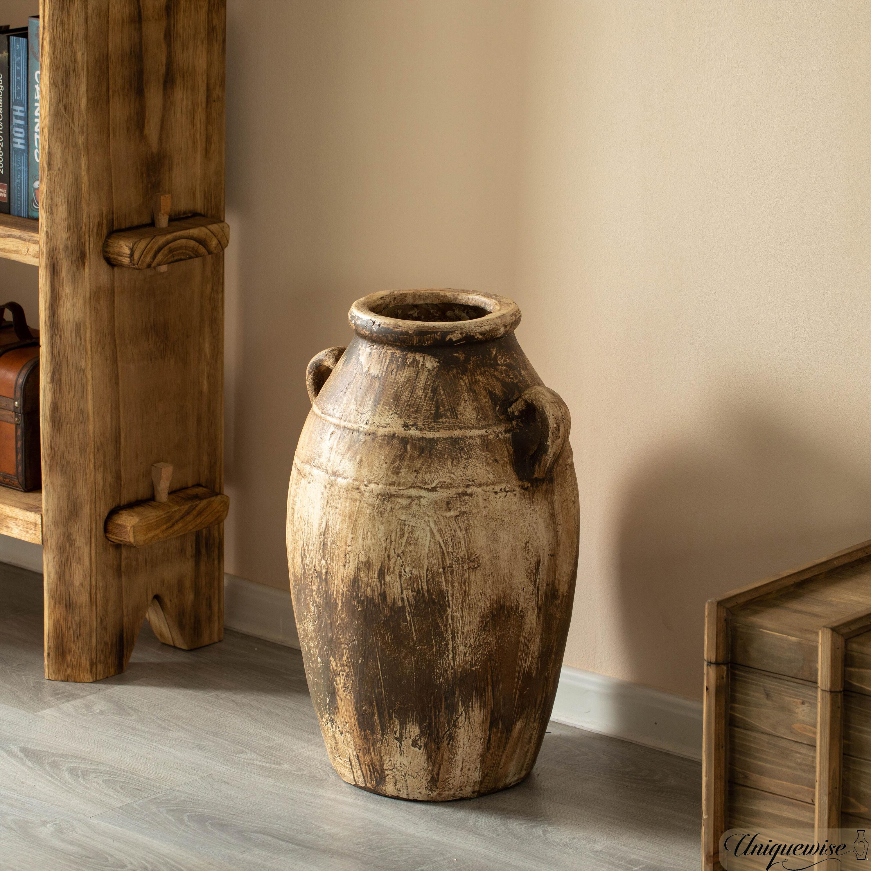 Uniquewise 23-Inch Brown Antique-Inspired Fiberglass Tall Floor Vase - Farmhouse Boho Decor for Living Rooms, Entryway Tables, and Wedding Tables
