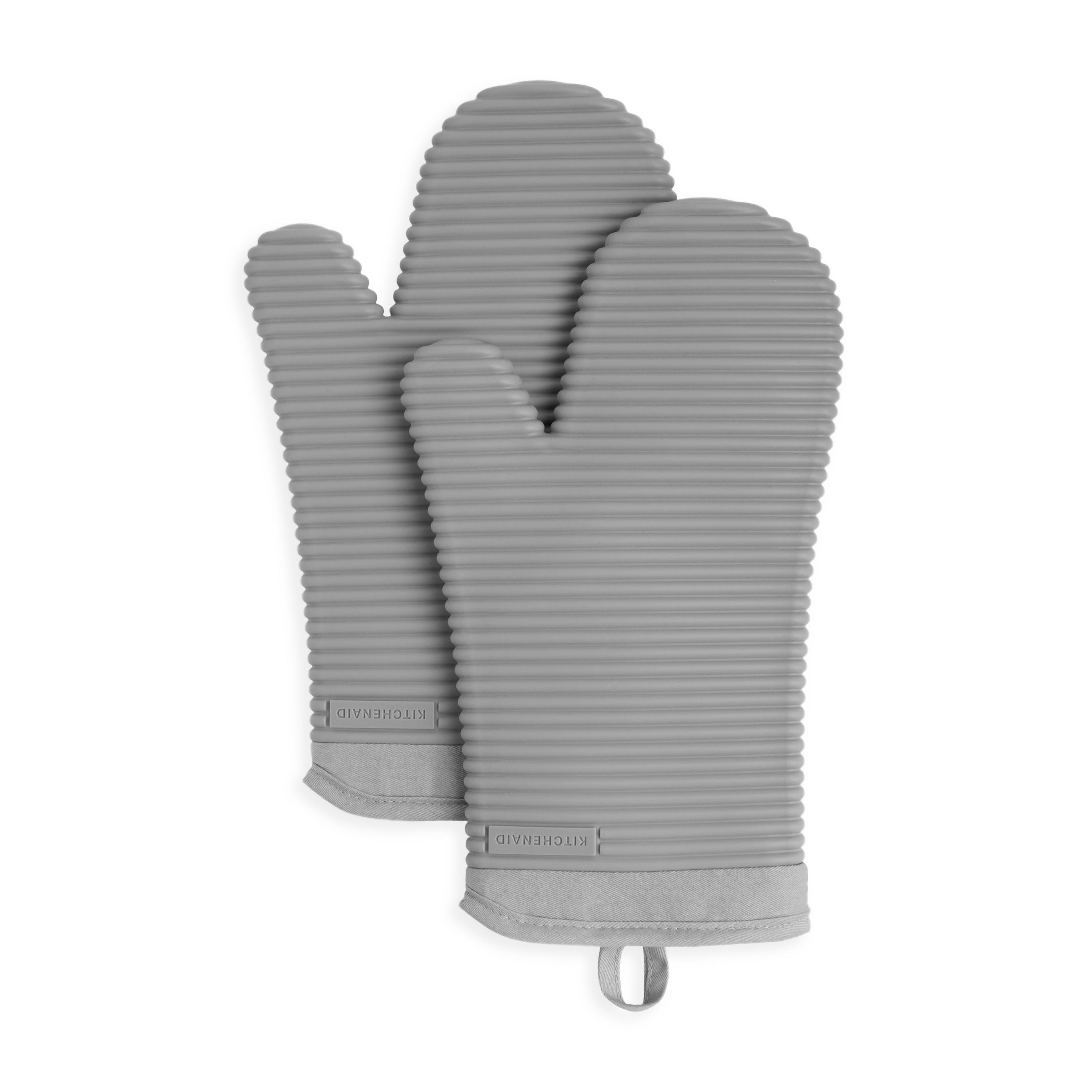 KitchenAid Matte Grey Ribbed Soft Silicone Oven Mitts, Set of 2