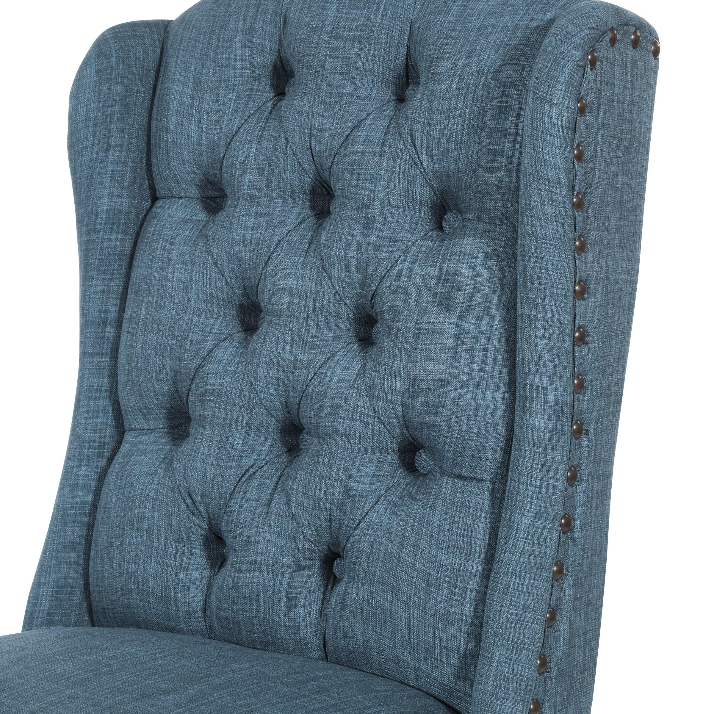 Jessica Tufted Wingback Dining Chair Navy - OSP Home Furnishings: Polyester Upholstery, Nailhead Trim, Solid Wood Legs