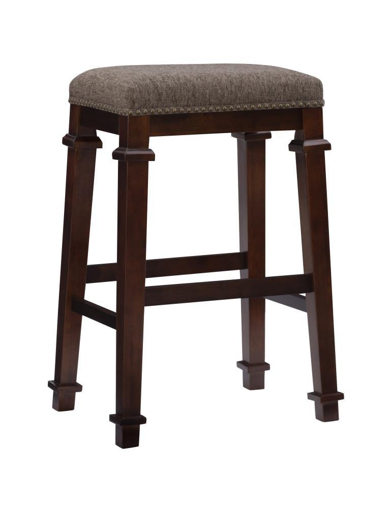 Kennedy Backless Faux Leather Nailhead Barstool Wood Brown - Linon