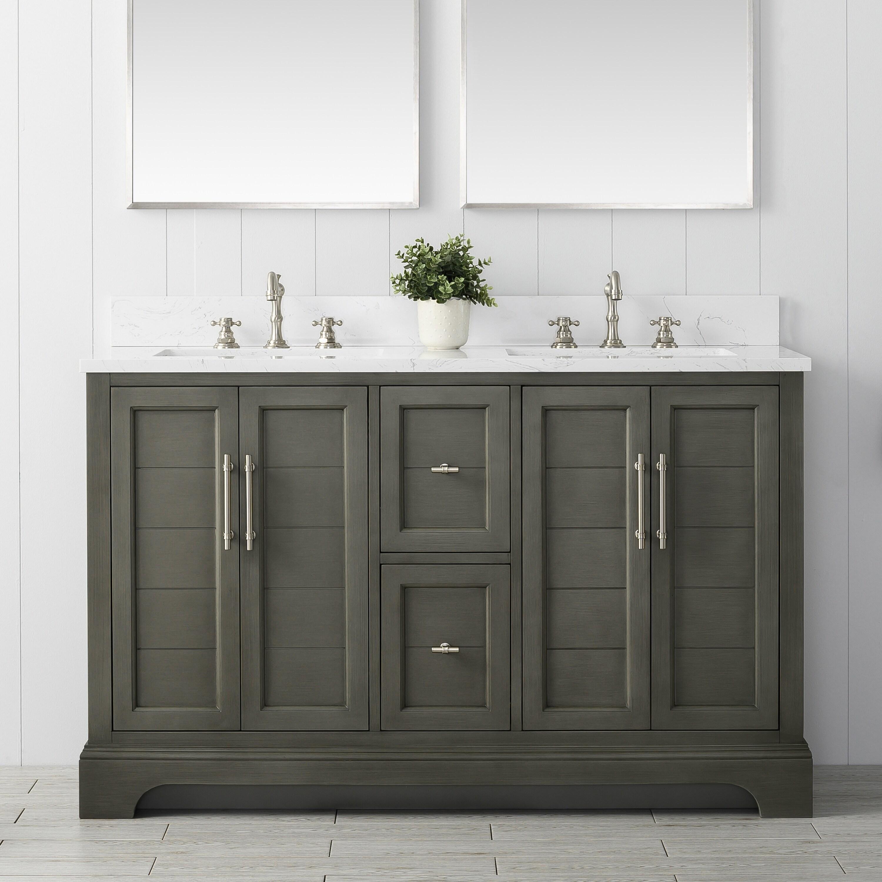 Vanity Art 54 x 22 x 34 in. Single Sink Bathroom Vanity with Quartz Top & Backsplash, Silver Gray