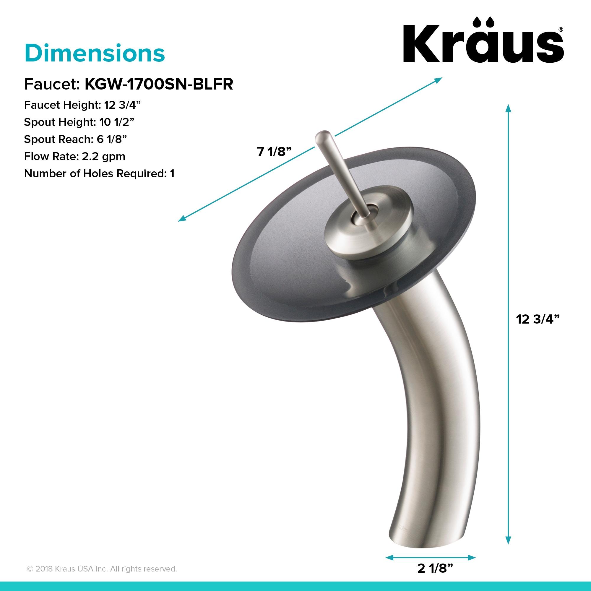 KRAUS Tall Waterfall Bathroom Faucet for Vessel Sink with Frosted Black Glass Disk, Satin Nickel Finish