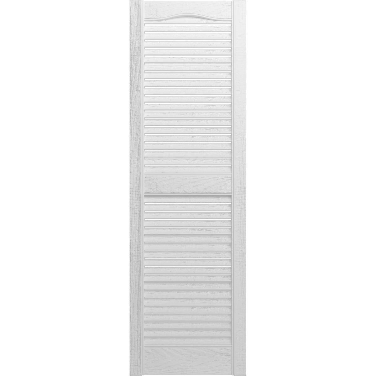 White Vinyl Cathedral Top Open Louvered Shutters, 14.5" x 43"