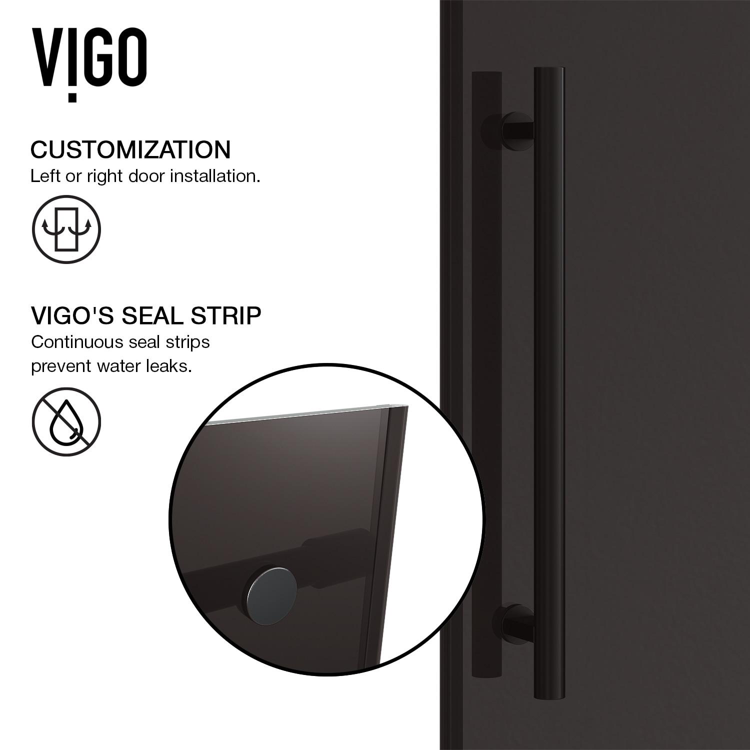 VIGO Elan 56-60" W x 74" H Sliding Frameless Shower Door with 3/8" Tinted Glass VG6041MBBLK6074