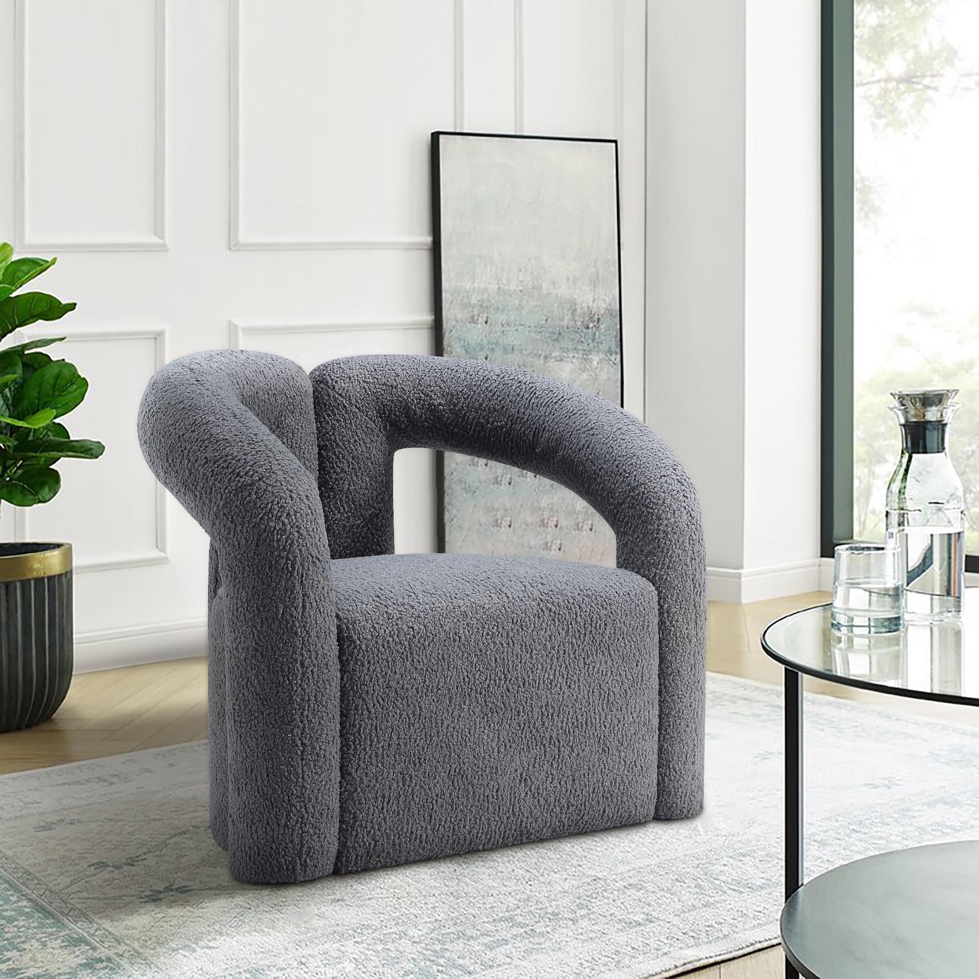 Manhattan Comfort Darian Modern Boucle Upholstered Accent Chair Gray: Pine Frame, Foam Cushion, No Assembly Required
