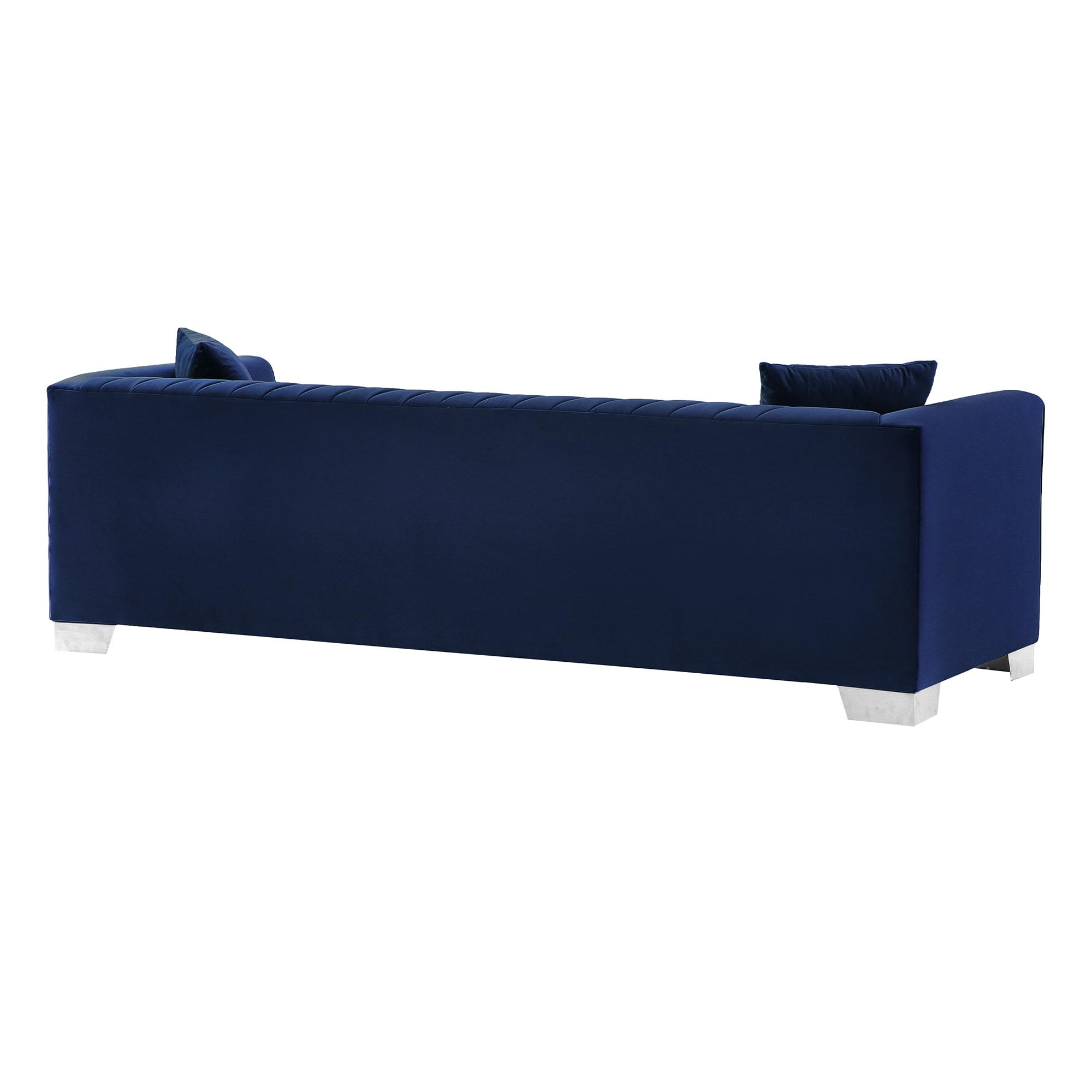 Cambridge Sofa in Brushed Stainless Steel and Blue Velvet