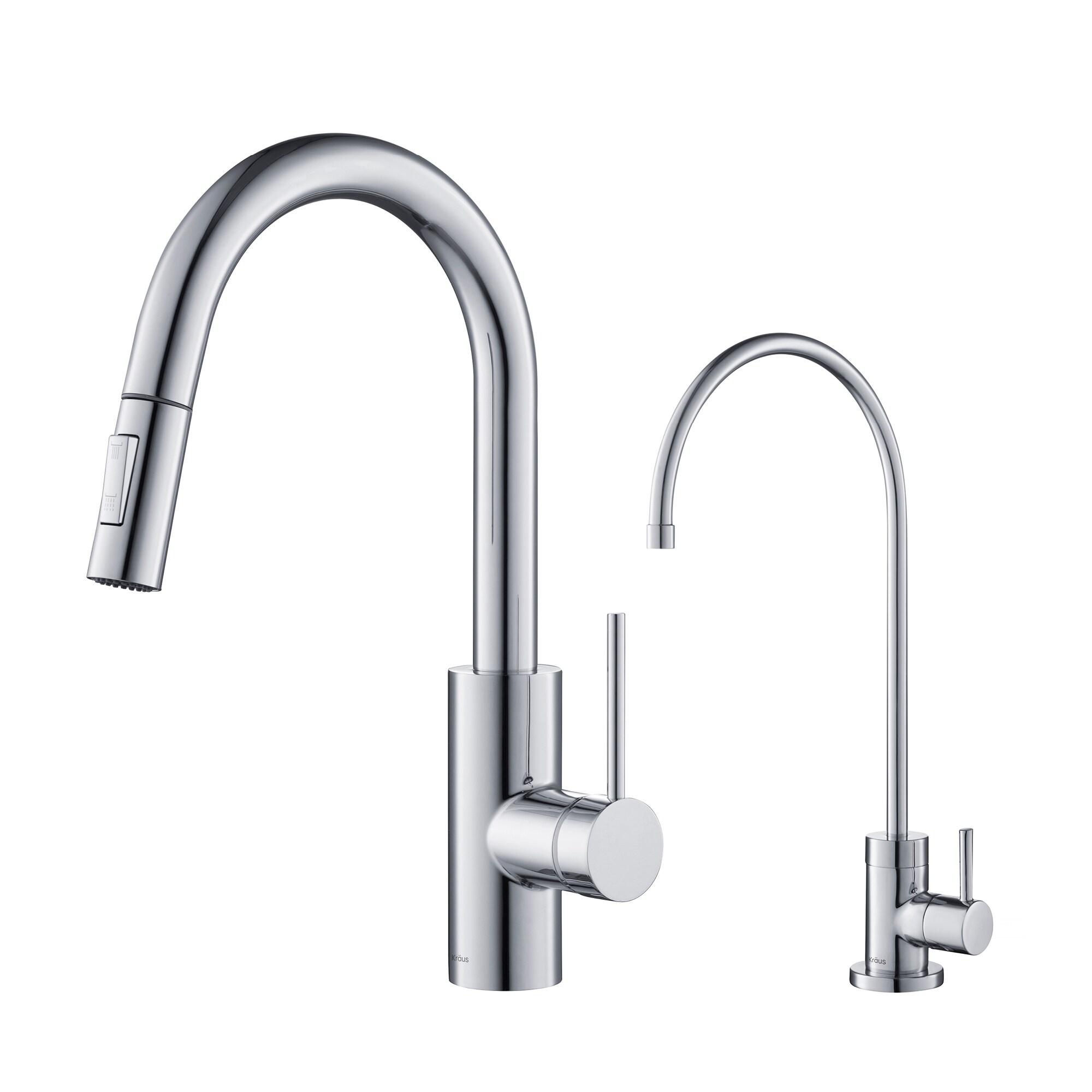 KRAUS Oletto Pull-Down Kitchen Faucet and Purita Water Filter Faucet Combo