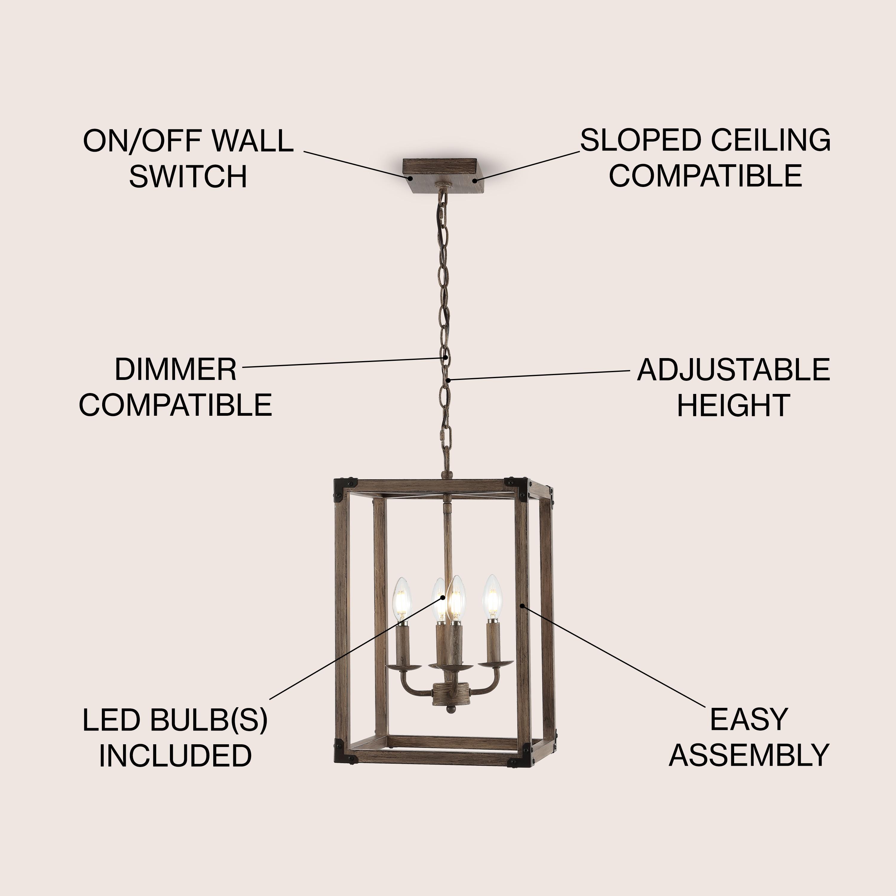 Magnolia 12.13" 4-Light Adjustable Iron Rustic Farmhouse LED Pendant, Brown