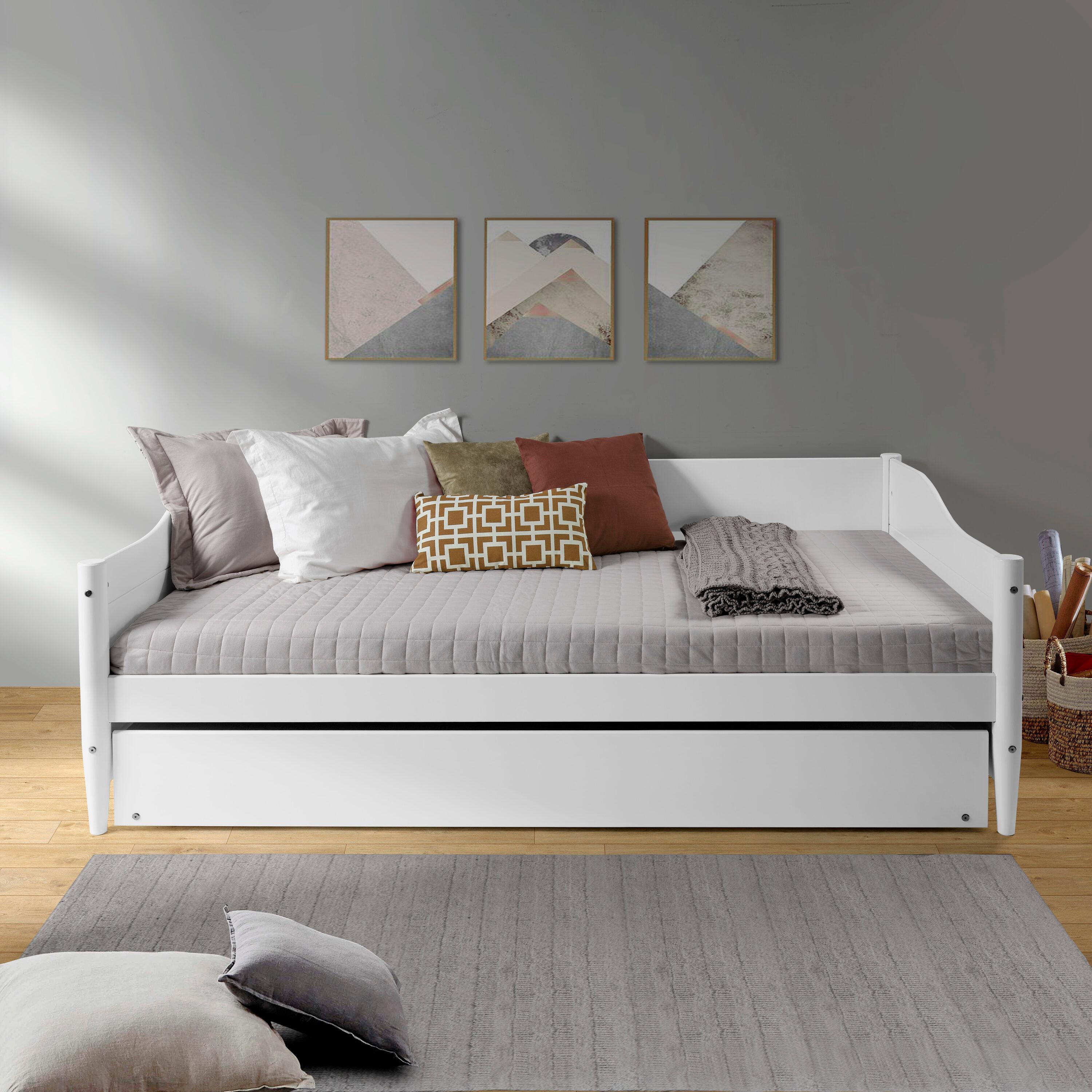 Mid Century Classic Twin Size Day Bed with Trundle White Finish