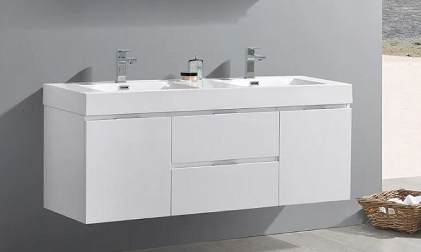 Valencia 60" Wall Mount Double Sink Bathroom Vanity with Top and Sinks (Faucets Not Included)