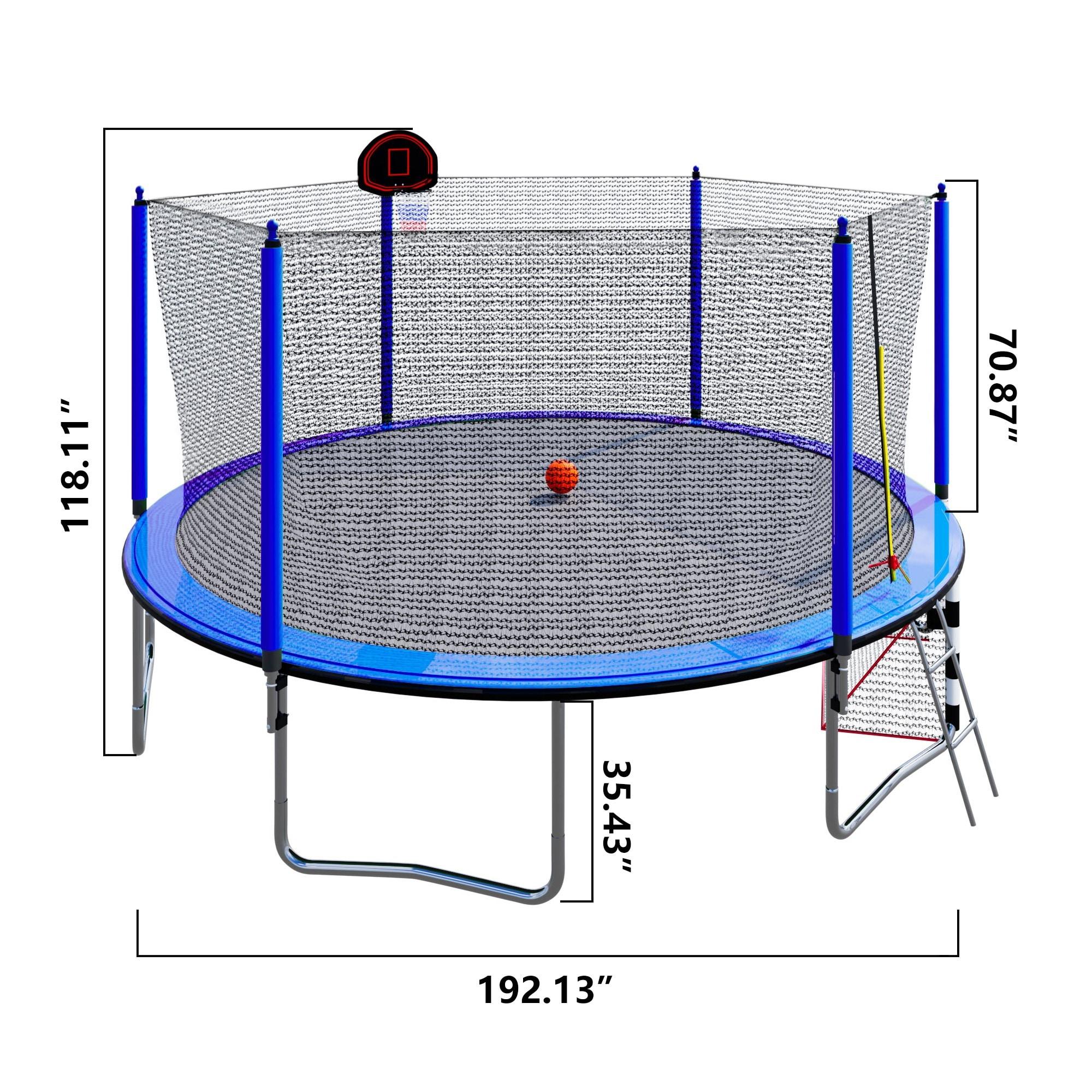 SHANRUGUOJI 16Ft Trampoline With Basketball Hoop Pump And Ladder(Inner Safety Enclosure) With Soccer Goal