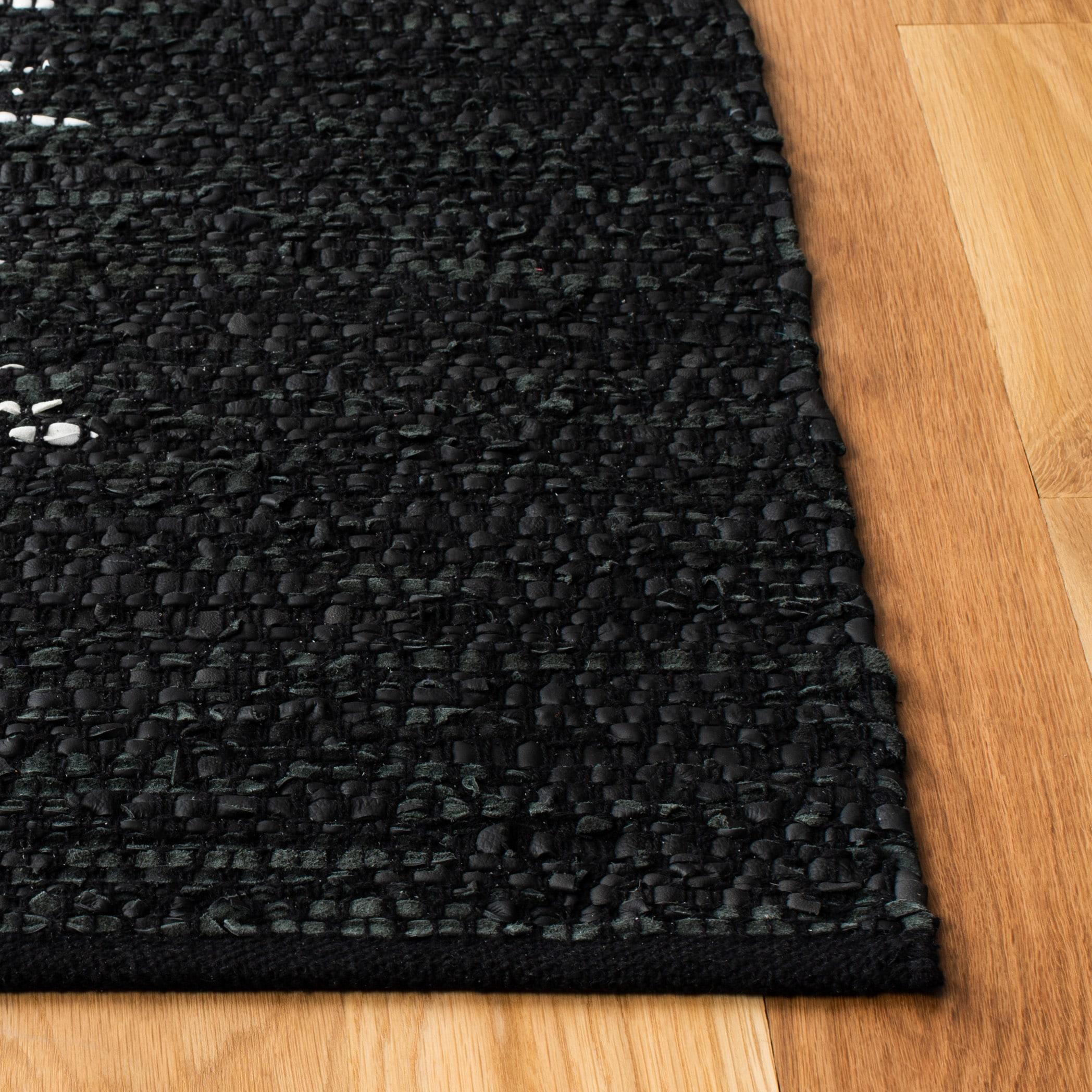 Vintage Leather VTL387 Hand Woven Indoor Area Rug - Light Grey/Black - 6'x6' - Safavieh.