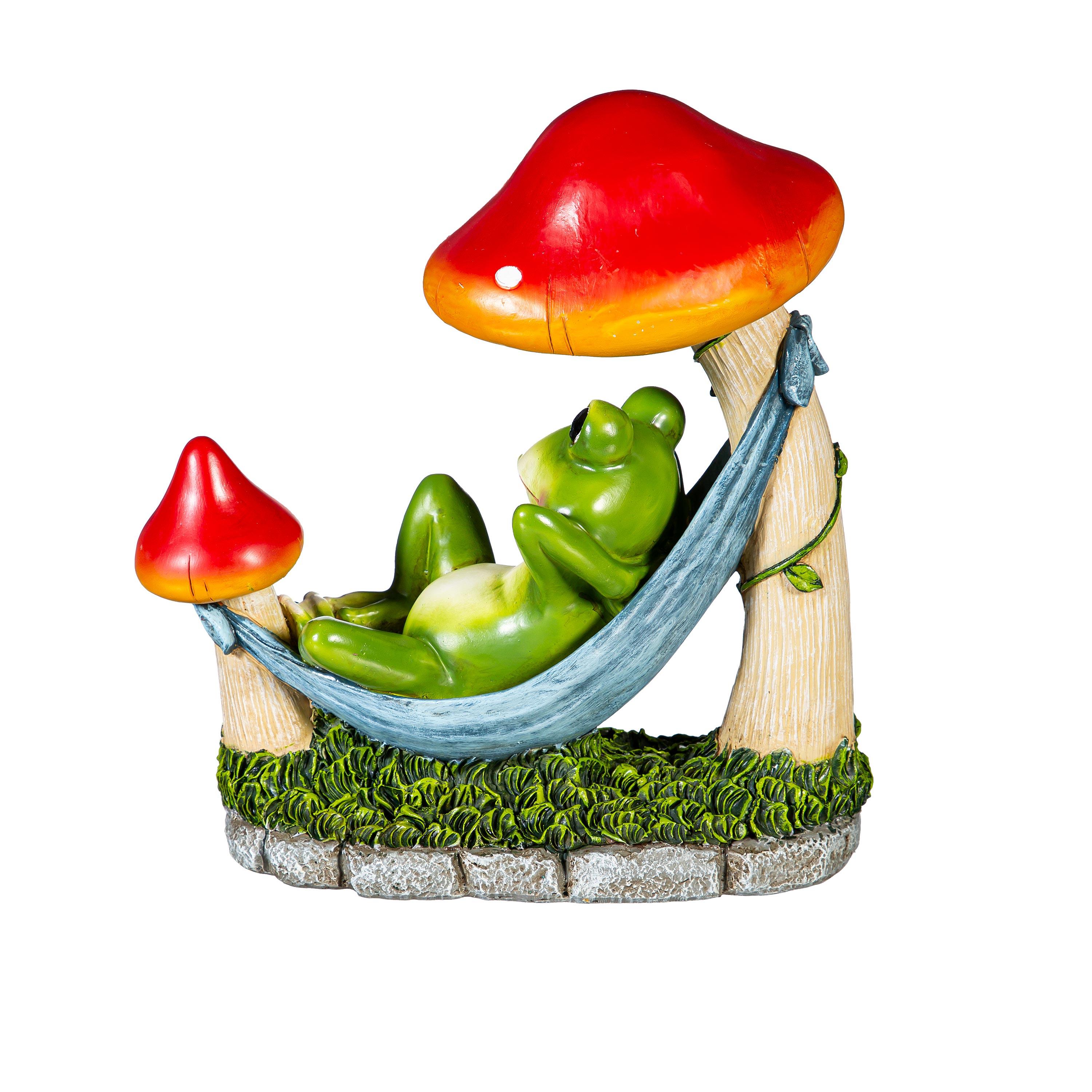 Colorful Resin Frog Relaxing in Hammock Garden Statue, 8"H