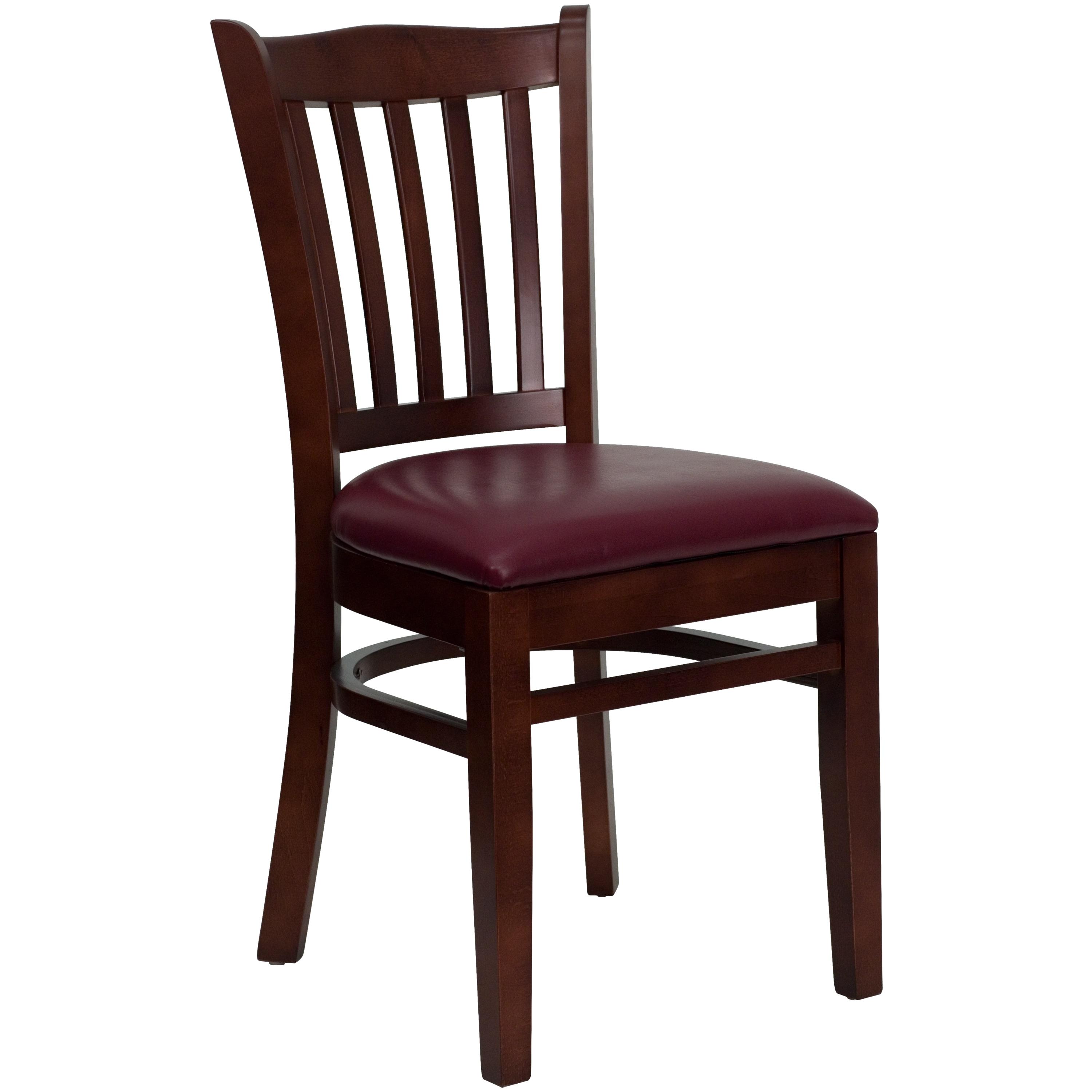 Flash Furniture HERCULES Series Vertical Slat Back Mahogany Wood Restaurant Chair - Burgundy Vinyl Seat