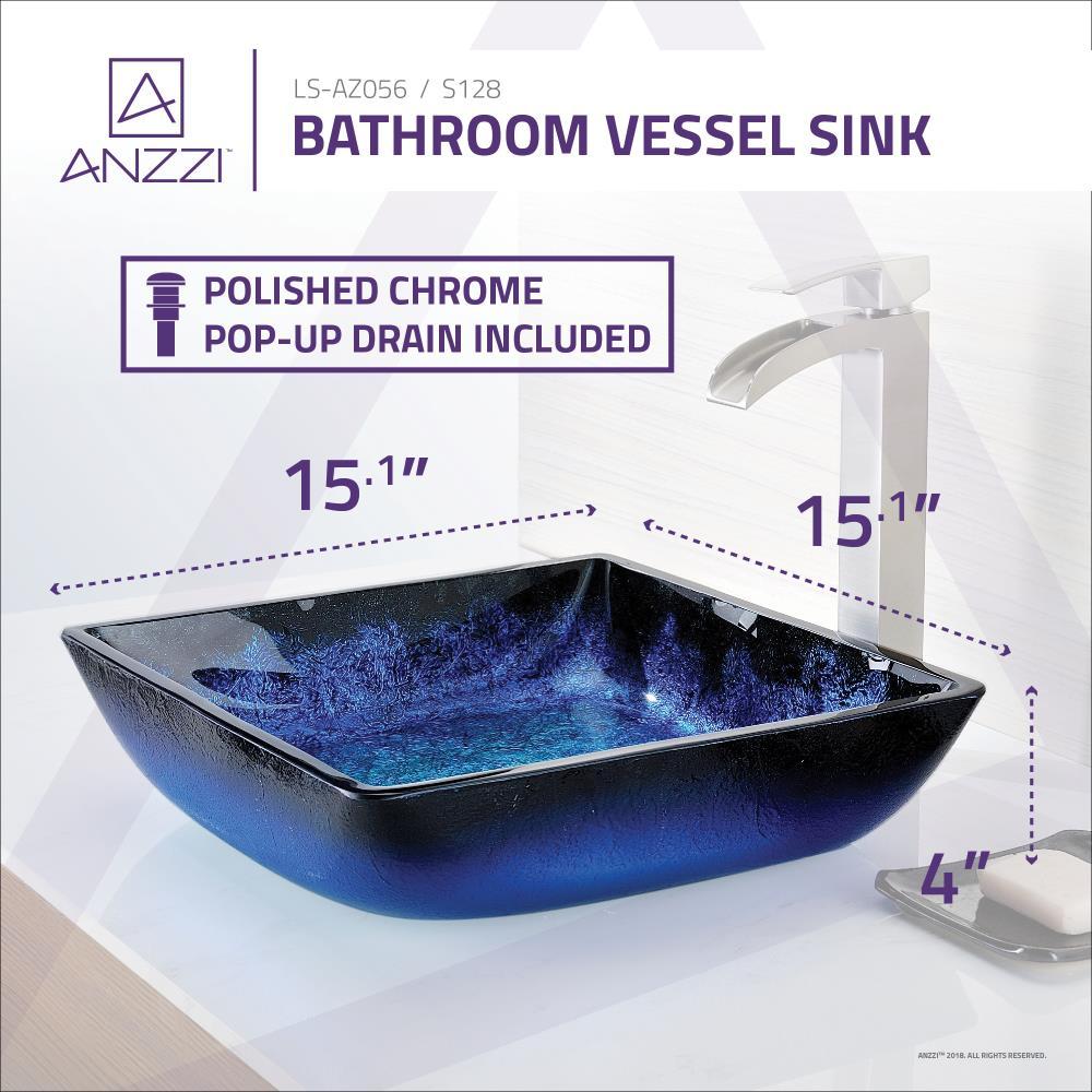 ANZZI Viace 15.13'' Blazing Blue Tempered Glass Square Bathroom Sink