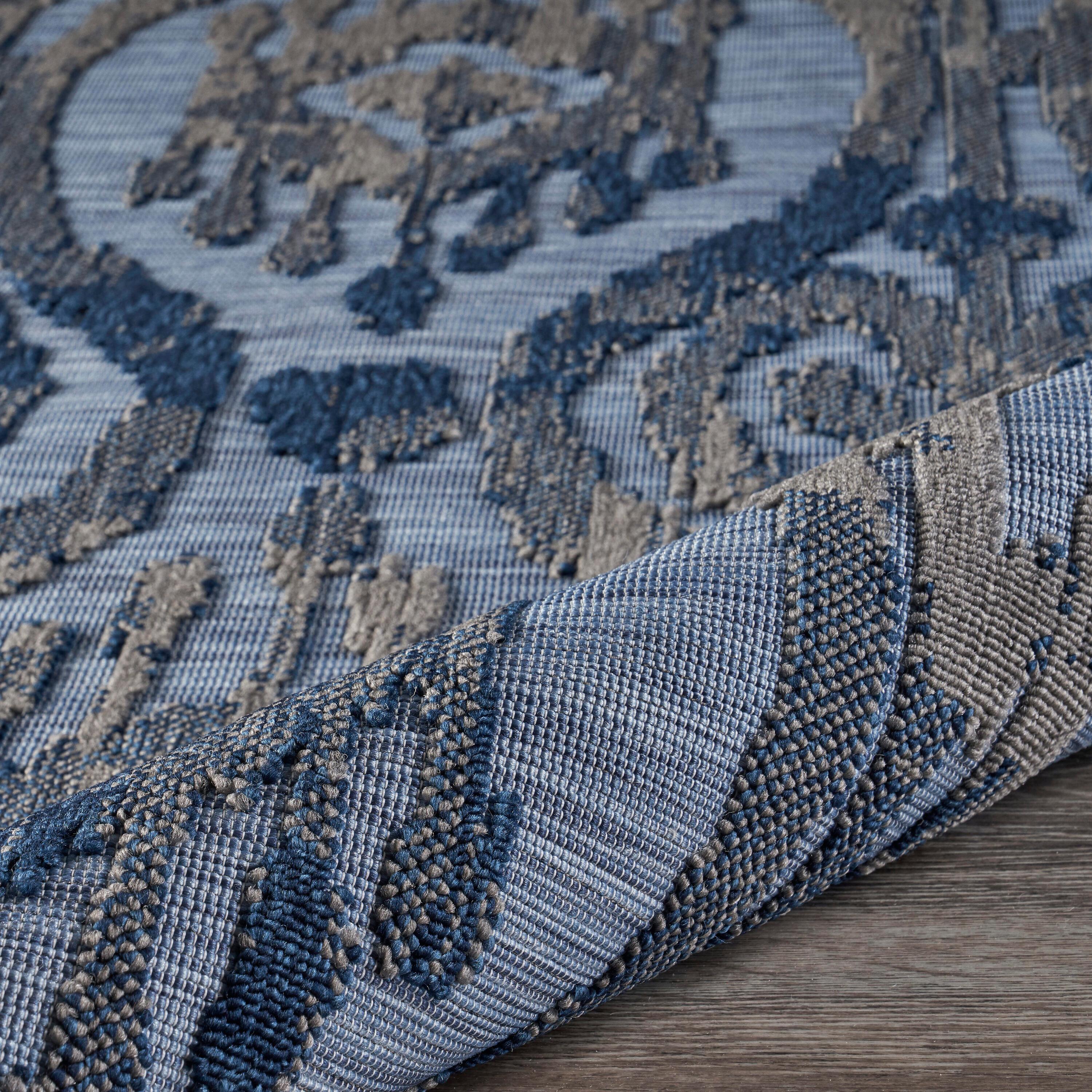 LR Home Reese 5' x 7', Blue/Gray Ikat Fade, Stain, and Moisture Resistant Indoor/Outdoor Area Rug