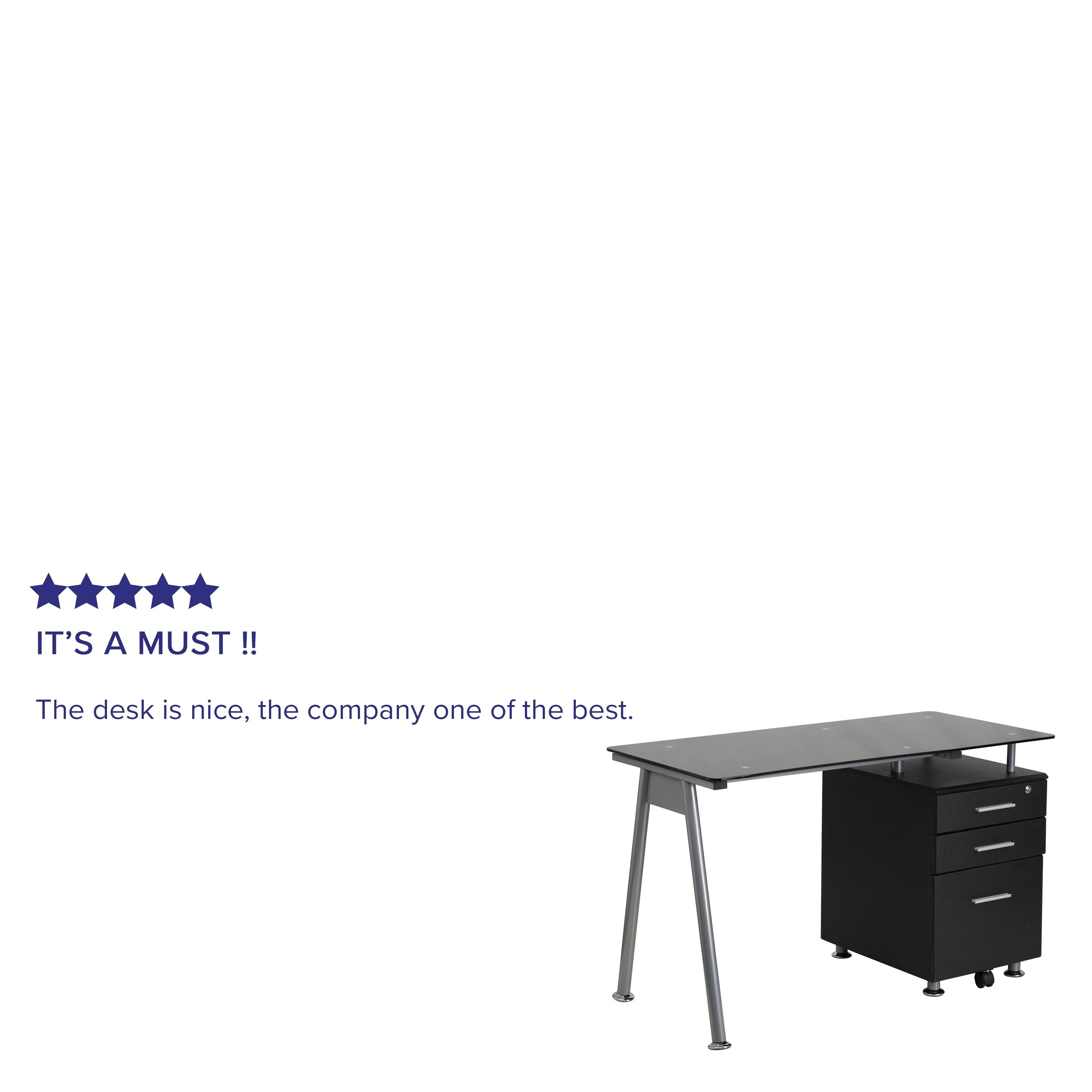 Flash Furniture Black Glass Computer Desk with Three Drawer Pedestal