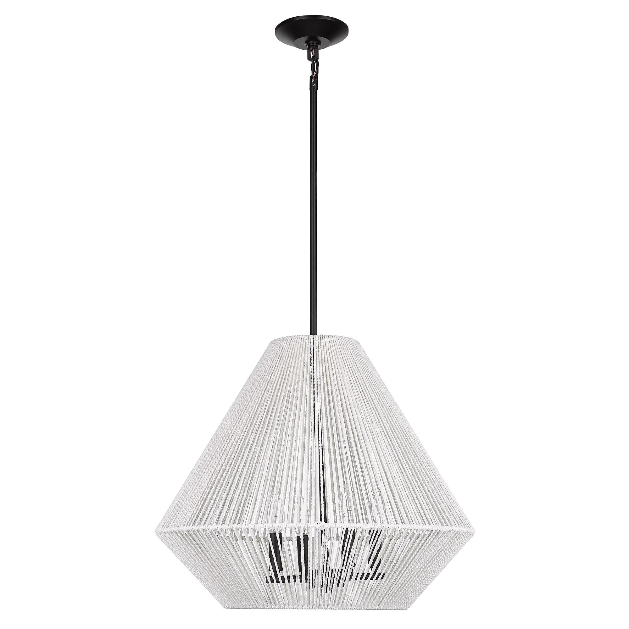 Golden Lighting Valentina 4-Light Pendant in Matte Black with Bleached White Raphia Rope