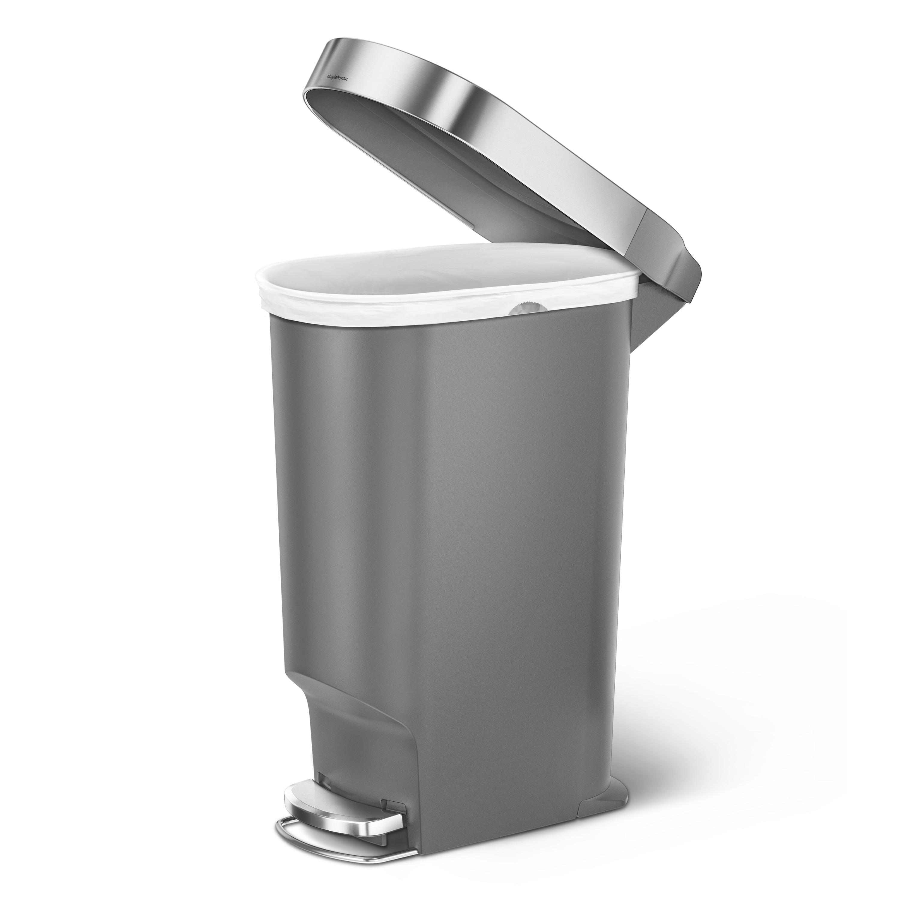 Simplehuman 40 Liter Slim Liner Rim Trash Can, Grey Plastic