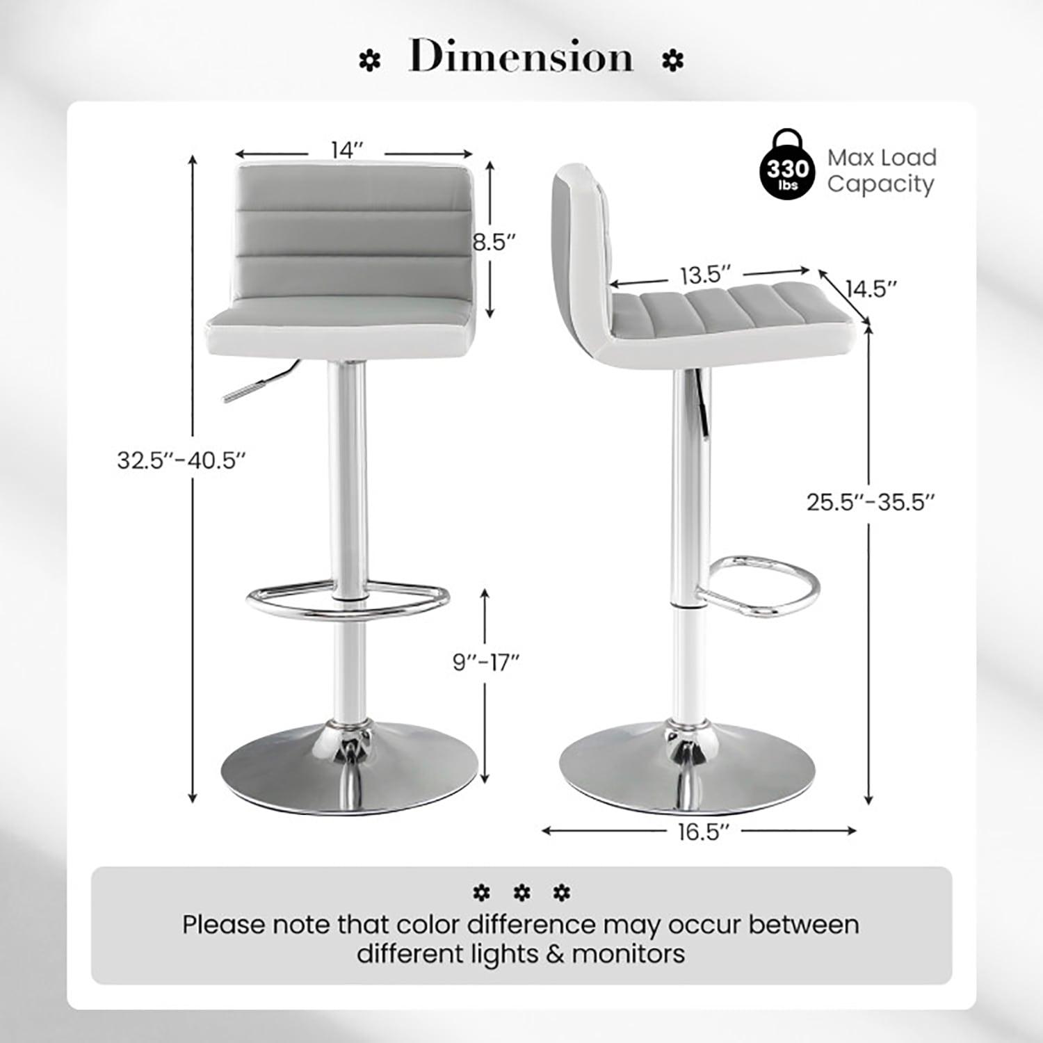 Costway Set of 2 Bar Stools Adjustable Barstool PU Leather Swivel Pub Chairs Armless