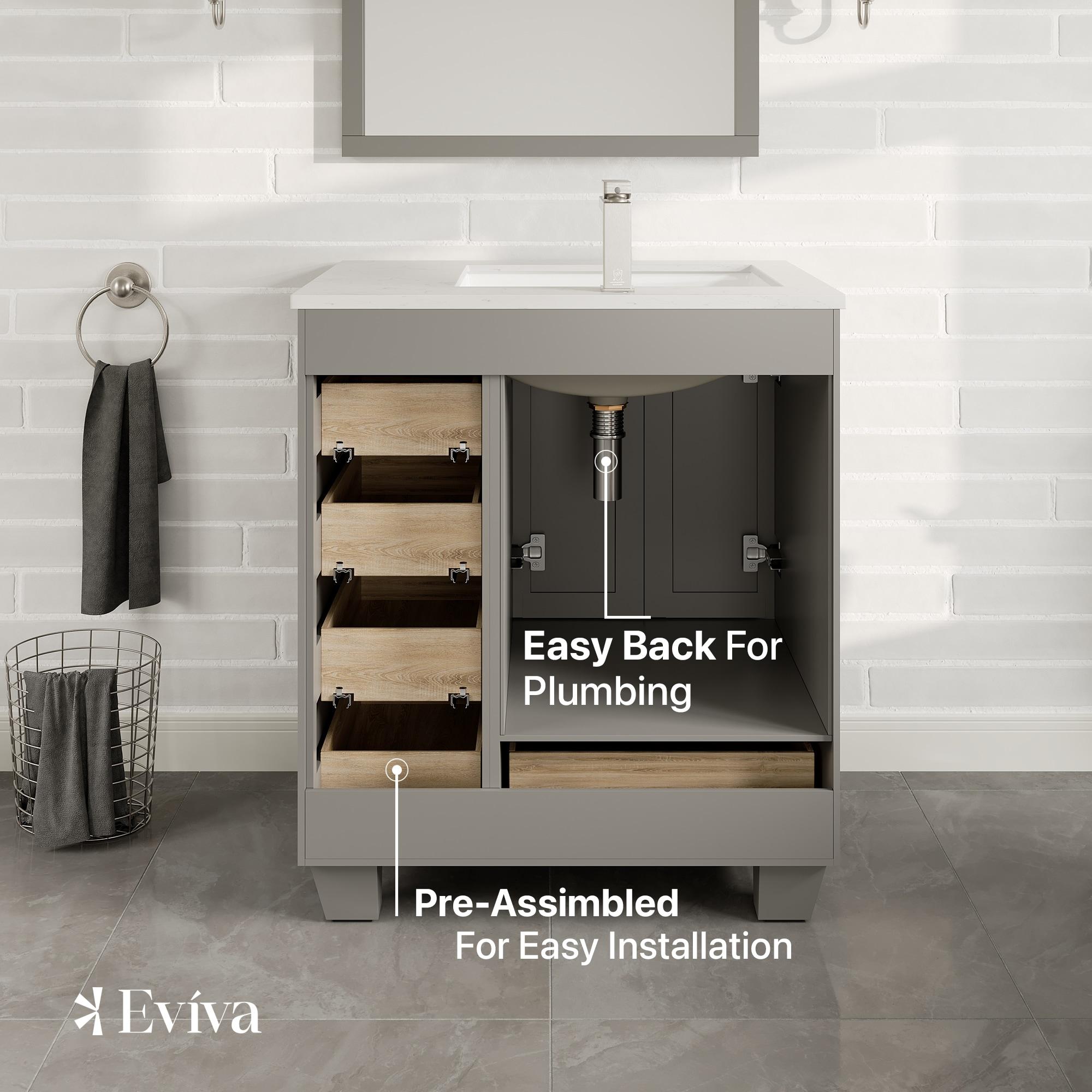 Eviva Happy 30" x 18" Transitional Gray Bathroom Vanity with White Carrara Marble Countertop
