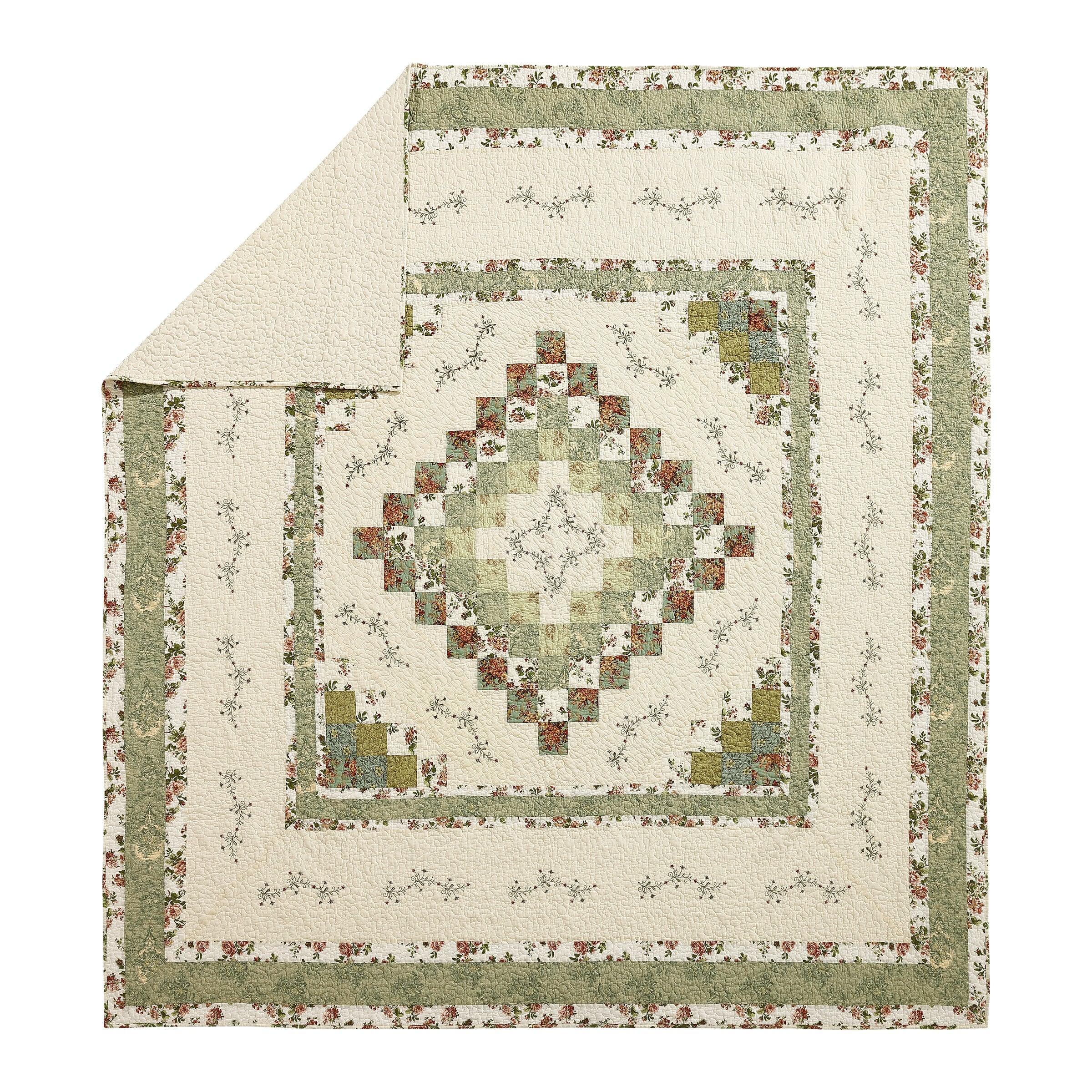 Olivia Floral Embroidered Patchwork 3-Piece Quilt Set