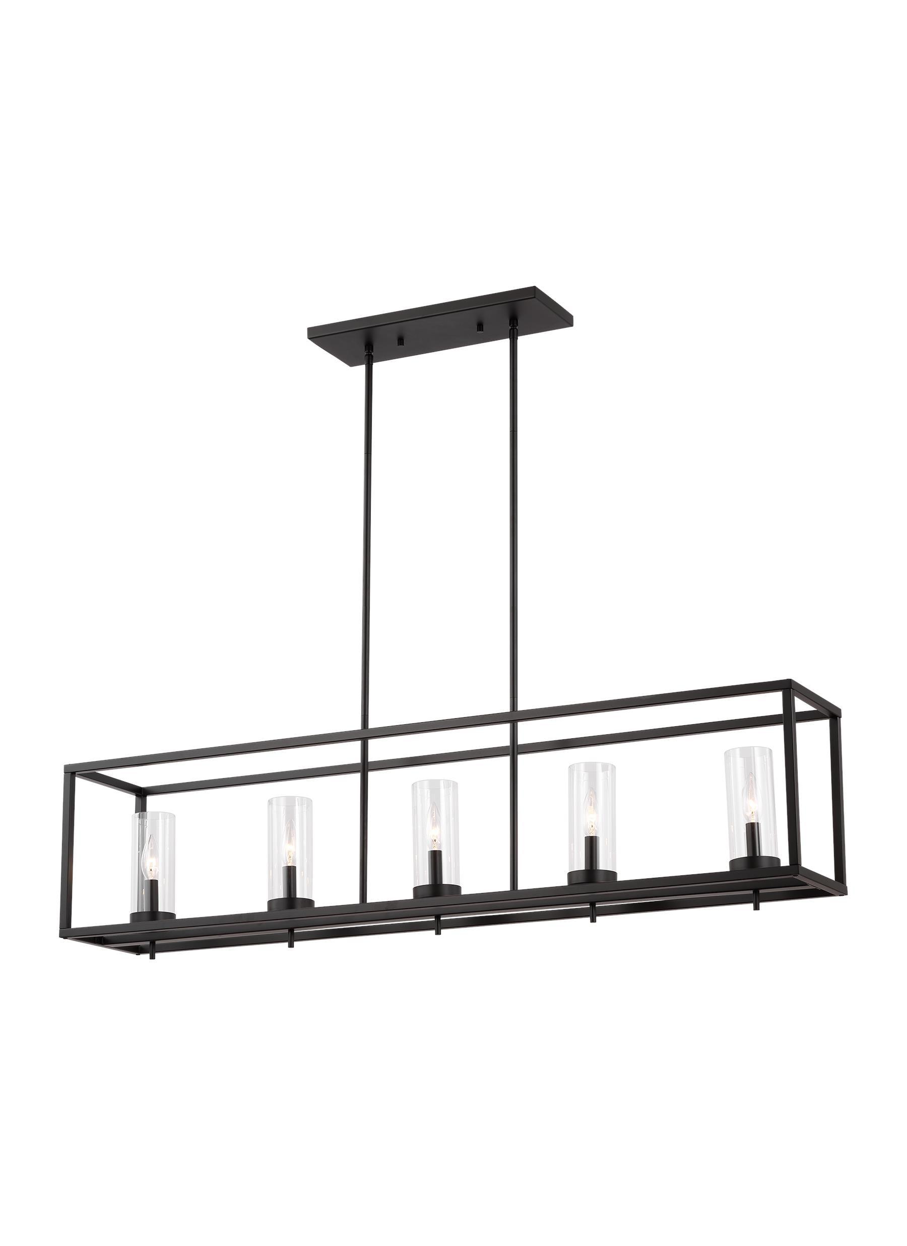 Midnight Black Modern 5-Light Island Pendant with Clear Glass