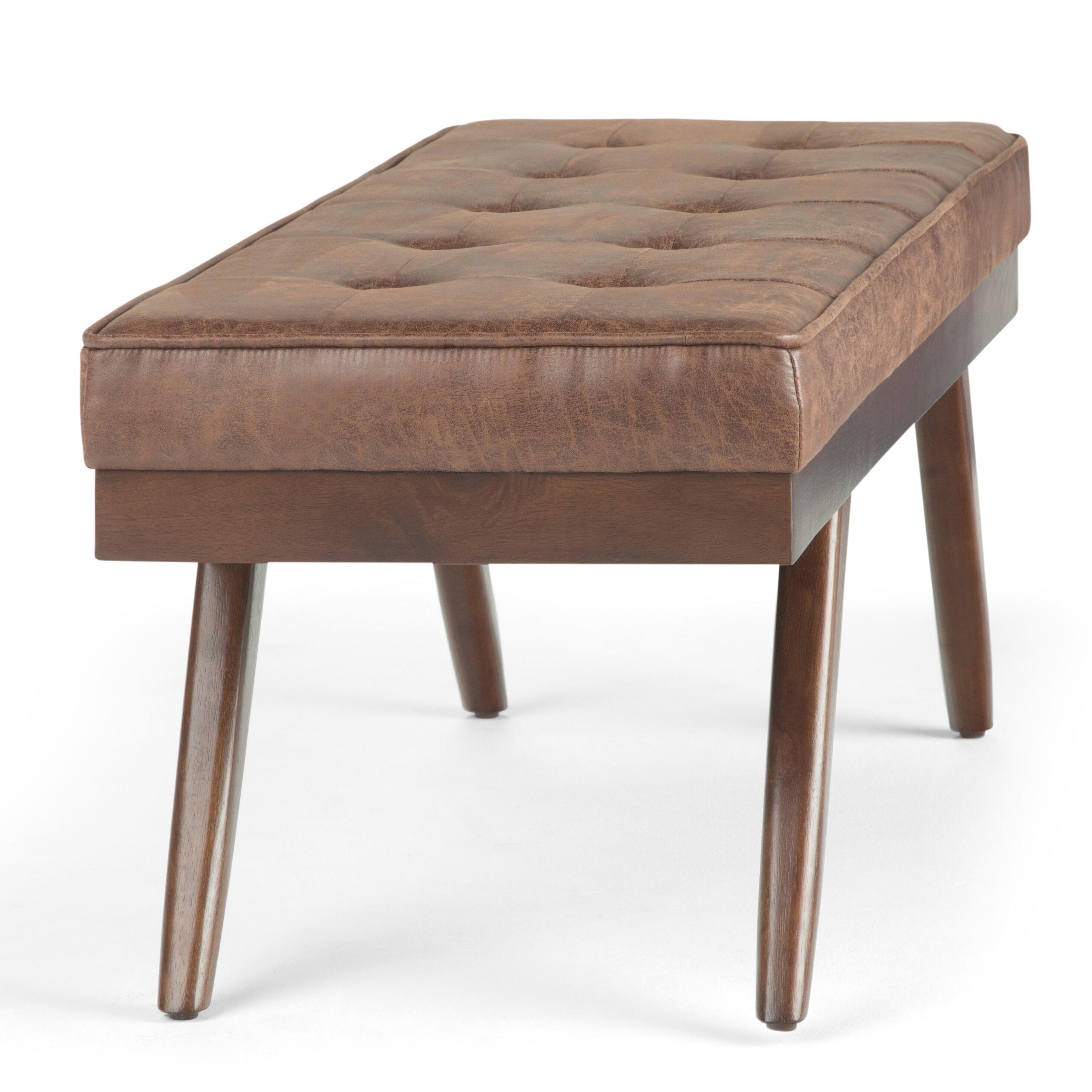 Simpli Home Pierce Solid Hardwood Mid Century Ottoman Bench In Distressed Umber Brown