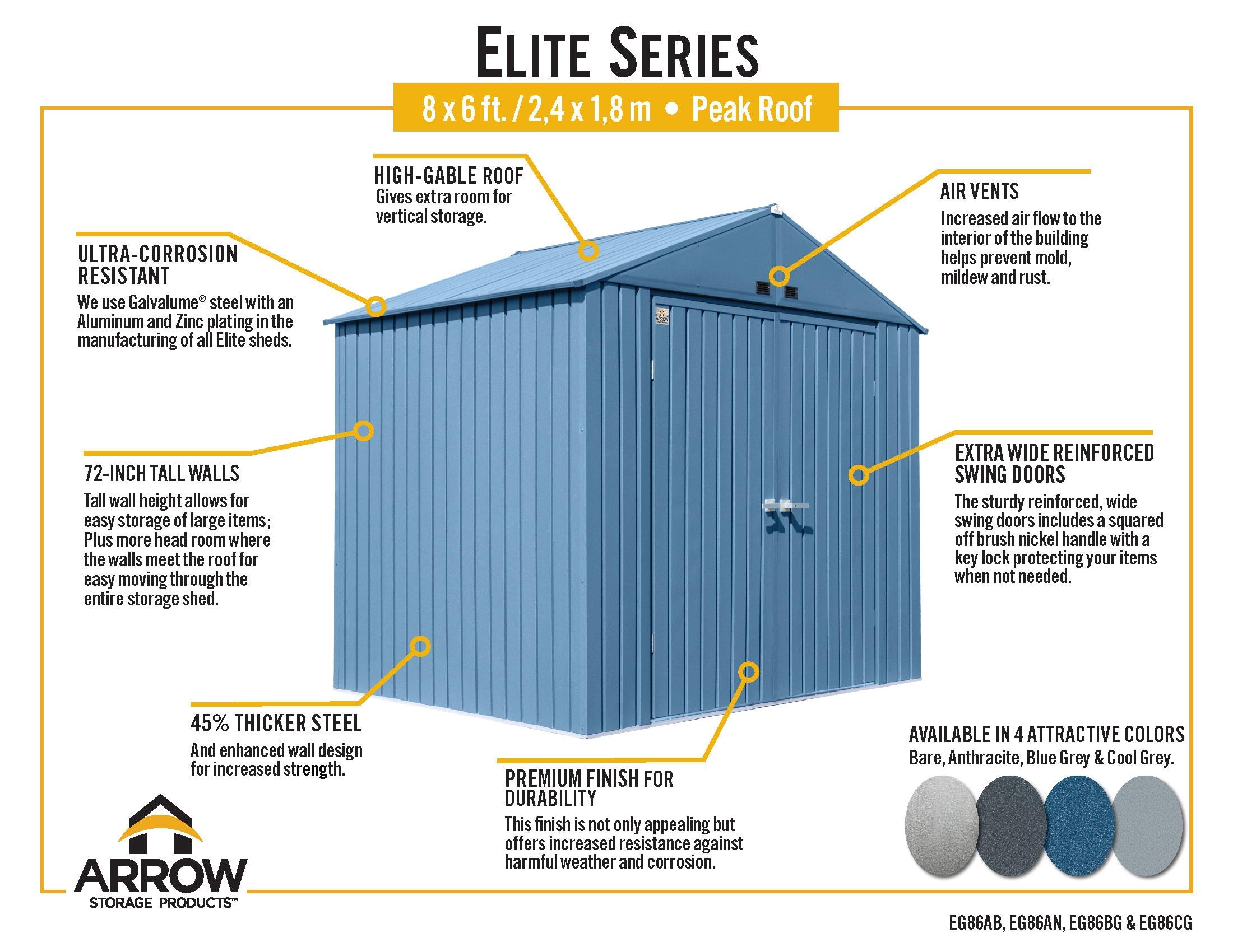 Elite 8.5 ft W x 6 ft D Metal Storage Shed