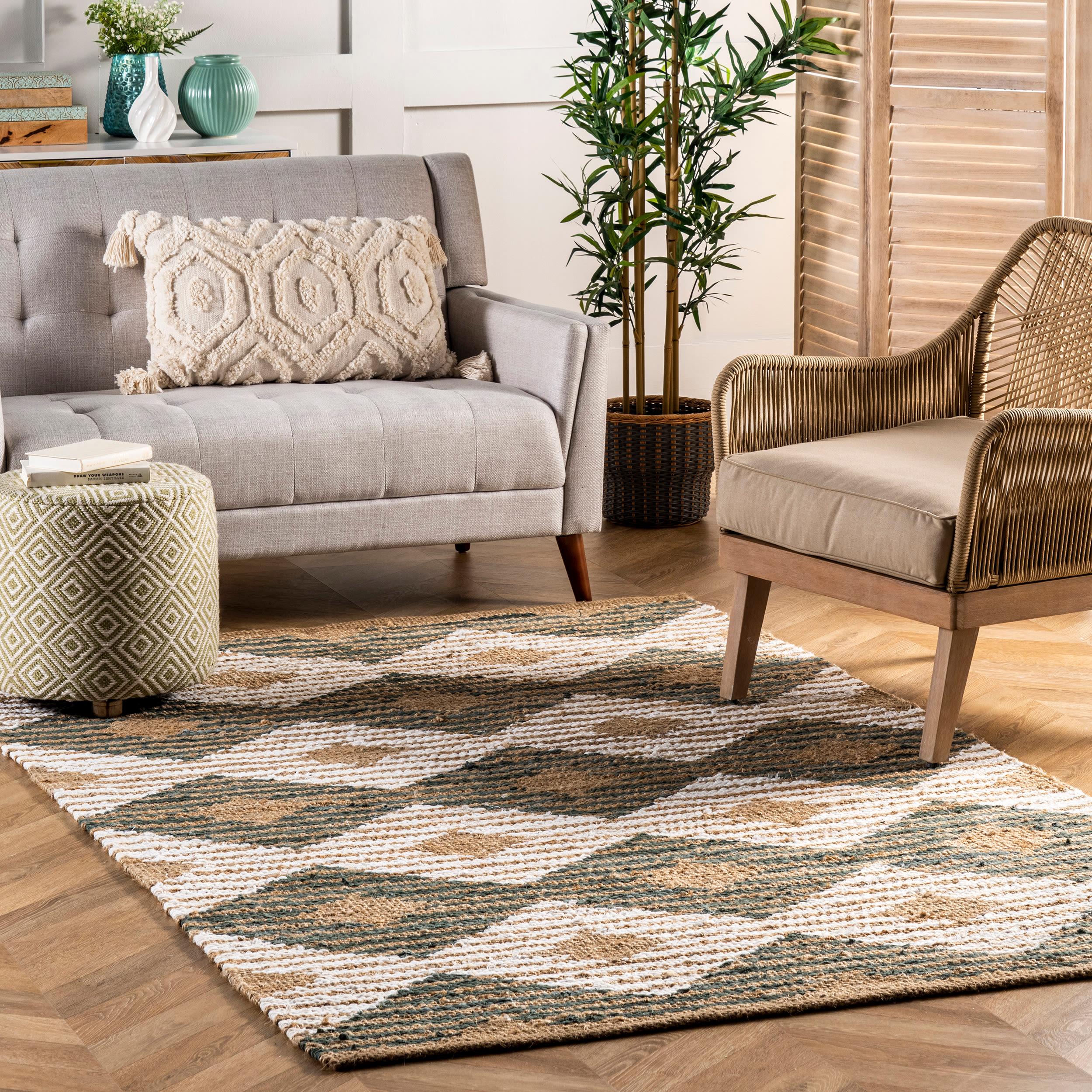 nuLOOM Hand Braided Marla Denim And Jute Diamonds Area Rug, 3' x 5', Olive